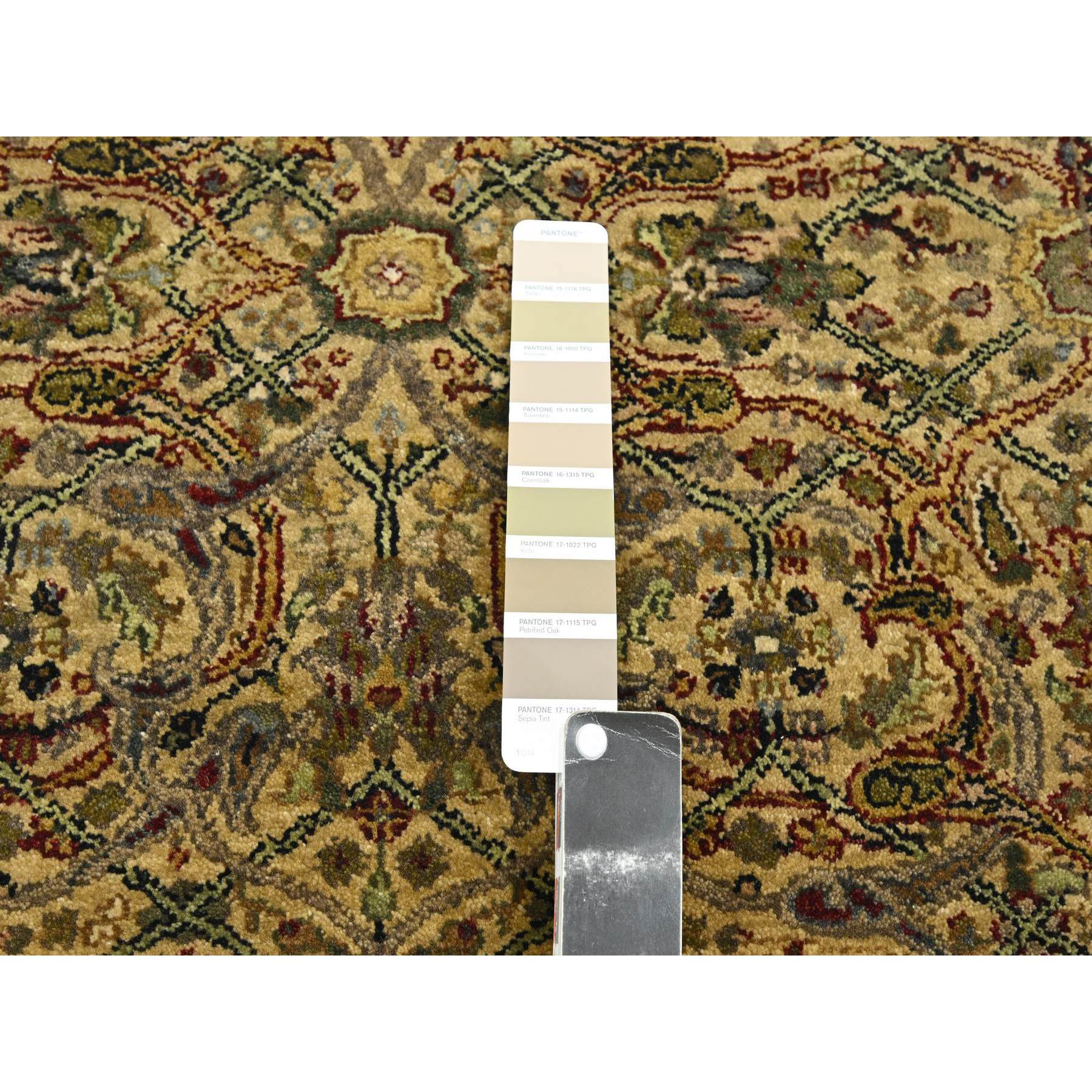 3'2"x19'4" Golden Yellow, Hand Knotted, Rajasthan with All Over Leaf Design, Densely Woven, 100% Wool, Thick and Plush, XL Runner, Oriental Rug HR75632 - Image 4