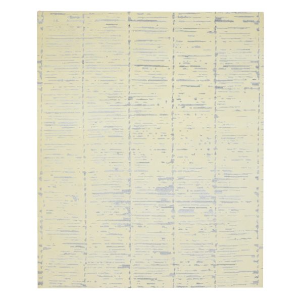 8'x9'9" Pristine White, Modern Design with Textured Weave, Wool & Silk, Tone on Tone, Hand Knotted, Oriental Rug HR75640