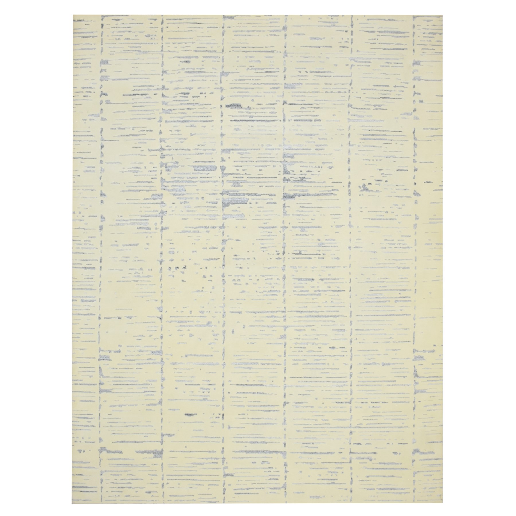 9'x12' Chiffon White, Modern Design with Textured Weave, Tone on Tone, Wool & Silk, Hand Knotted, Oriental Rug HR75641