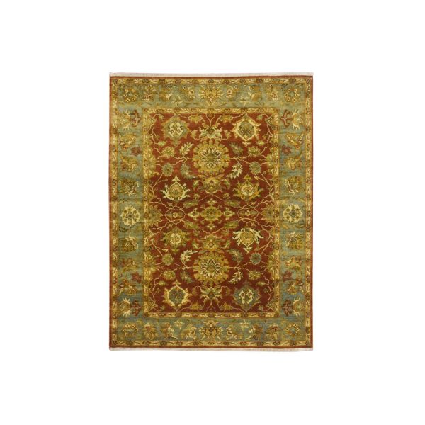 4'8"x6'4" Rust Red, Lamani Collection with Large Flower Motifs, 100% Wool, 300 KPSI, Hand Knotted, Oriental Rug HR75650