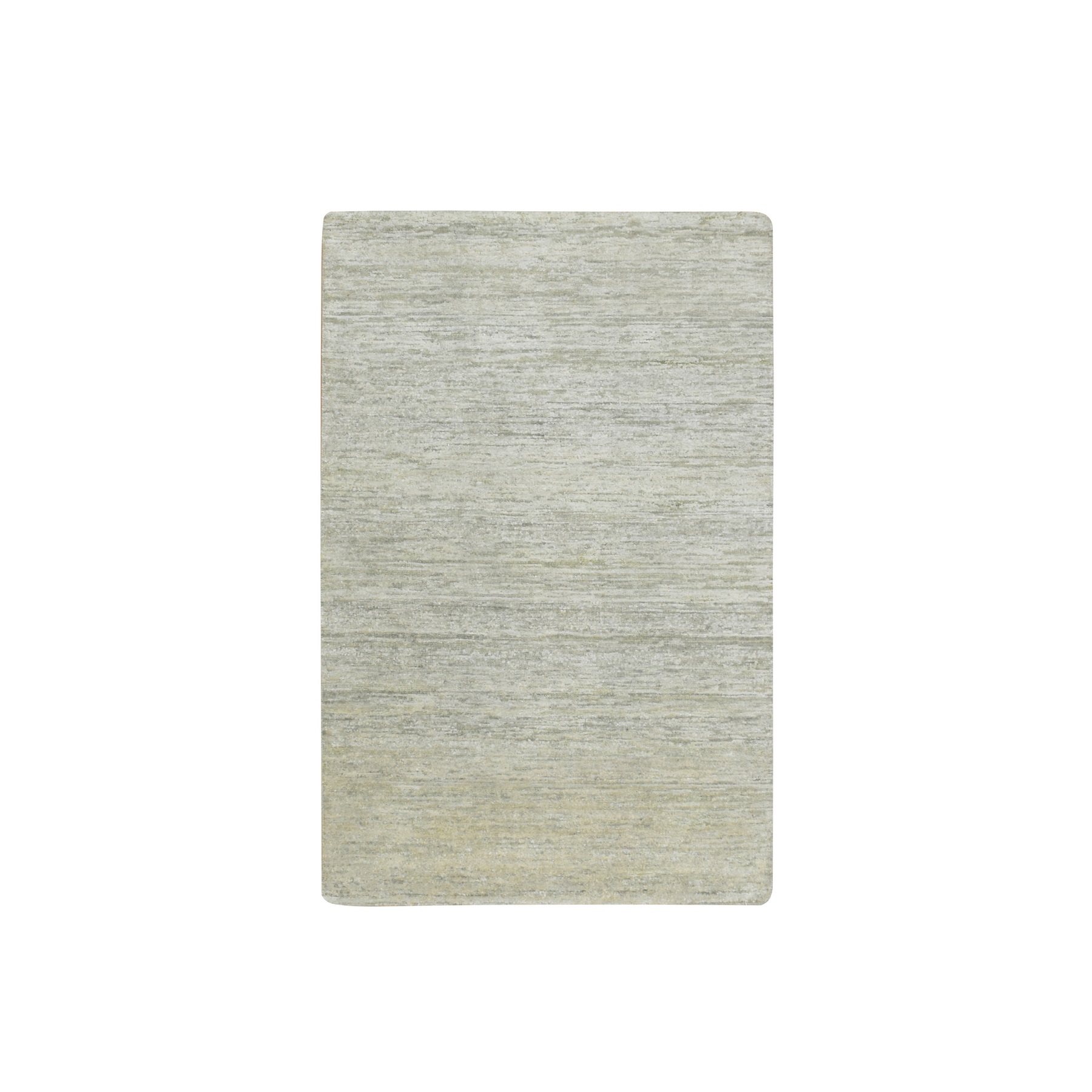 4'x6'1" Laurel Green, Hand Knotted, Plain Solid Design, Soft to the Touch, Pure Silk, Oriental Rug HR75655