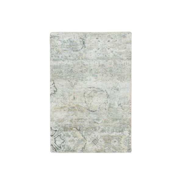 2'x3'2" Cloud Gray, Wool & Silk, Oushak Design, Hand Knotted, Mat, Sample, Oriental Rug HR75659