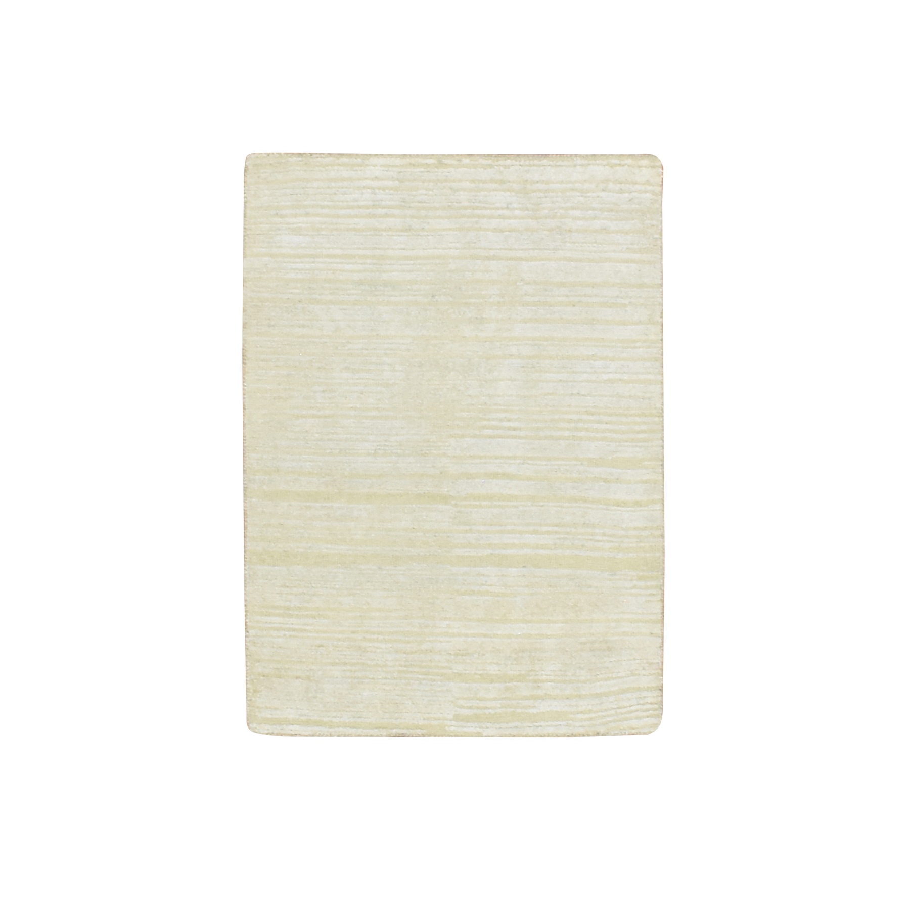 2'x3' Photon White, Plain Line Design, Silk with Oxidized Wool, Textured Pile, Sample, Mat, Oriental Rug HR75661