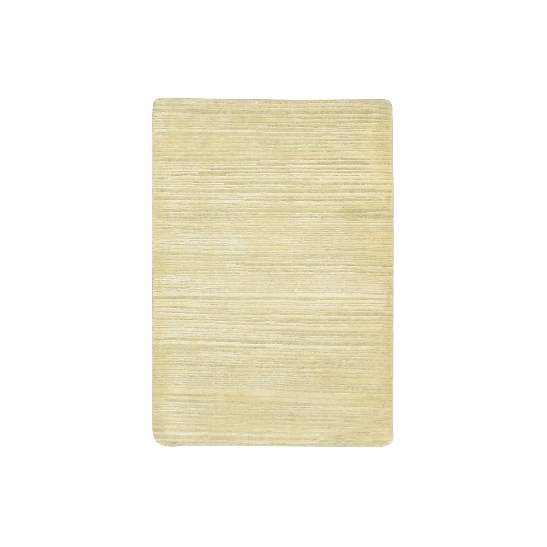 2'x3' Beige with Warm Tones, Plain Line Design, Silk with Oxidized Wool, Textured Pile, Hand Knotted, Sample, Mat, Oriental Rug HR75663