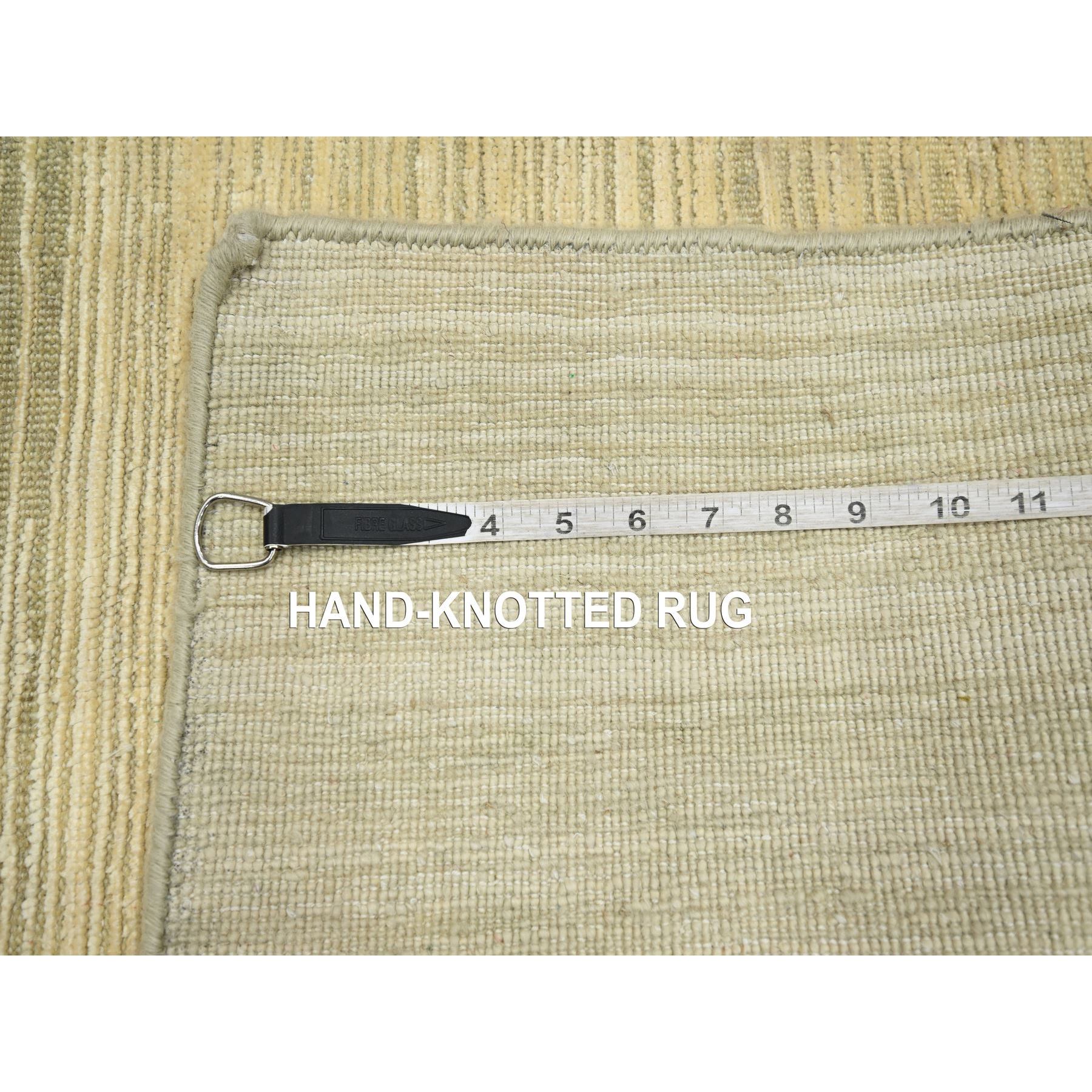 2'x3' Beige with Warm Tones, Plain Line Design, Silk with Oxidized Wool, Textured Pile, Hand Knotted, Sample, Mat, Oriental Rug HR75663 - Image 4
