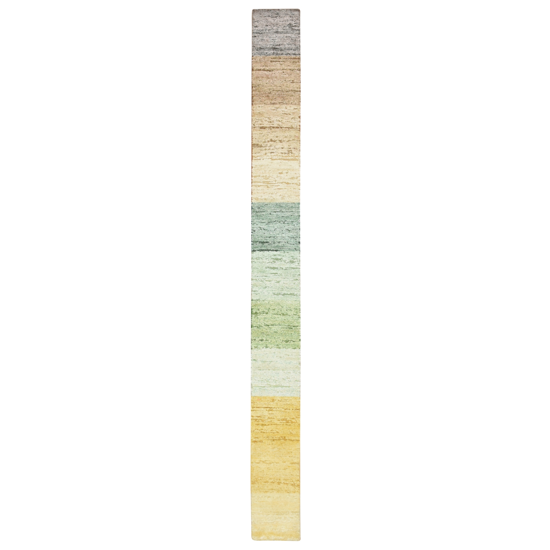 1'x11'2" Brown, Colorful Curtain Blanket Color Shades for Custom Orders, Modern Design, Wool & Silk, Hand Knotted, Narrow Runner, Oriental Rug HR75669