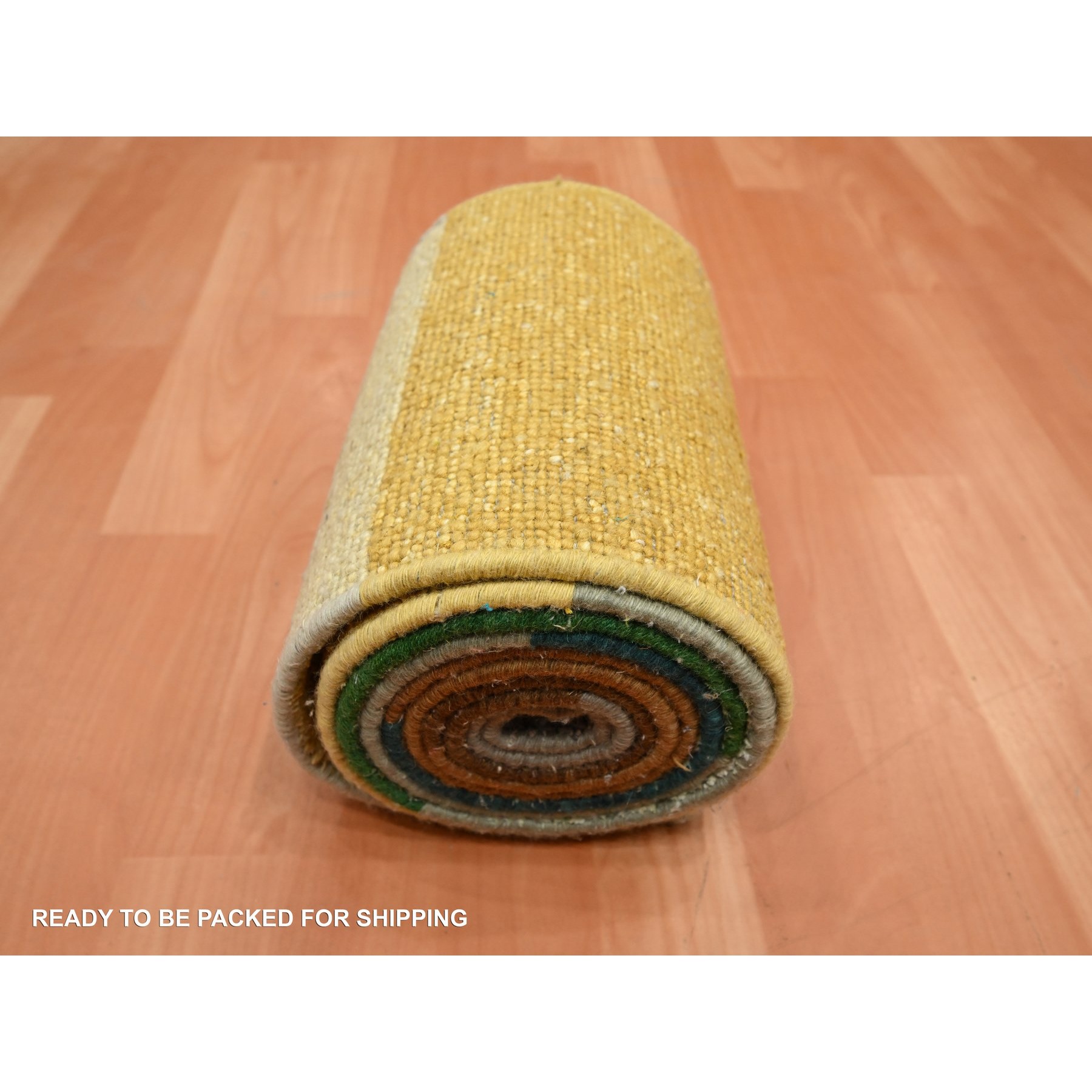 1'x11'2" Brown, Colorful Curtain Blanket Color Shades for Custom Orders, Modern Design, Wool & Silk, Hand Knotted, Narrow Runner, Oriental Rug HR75669 - Image 4