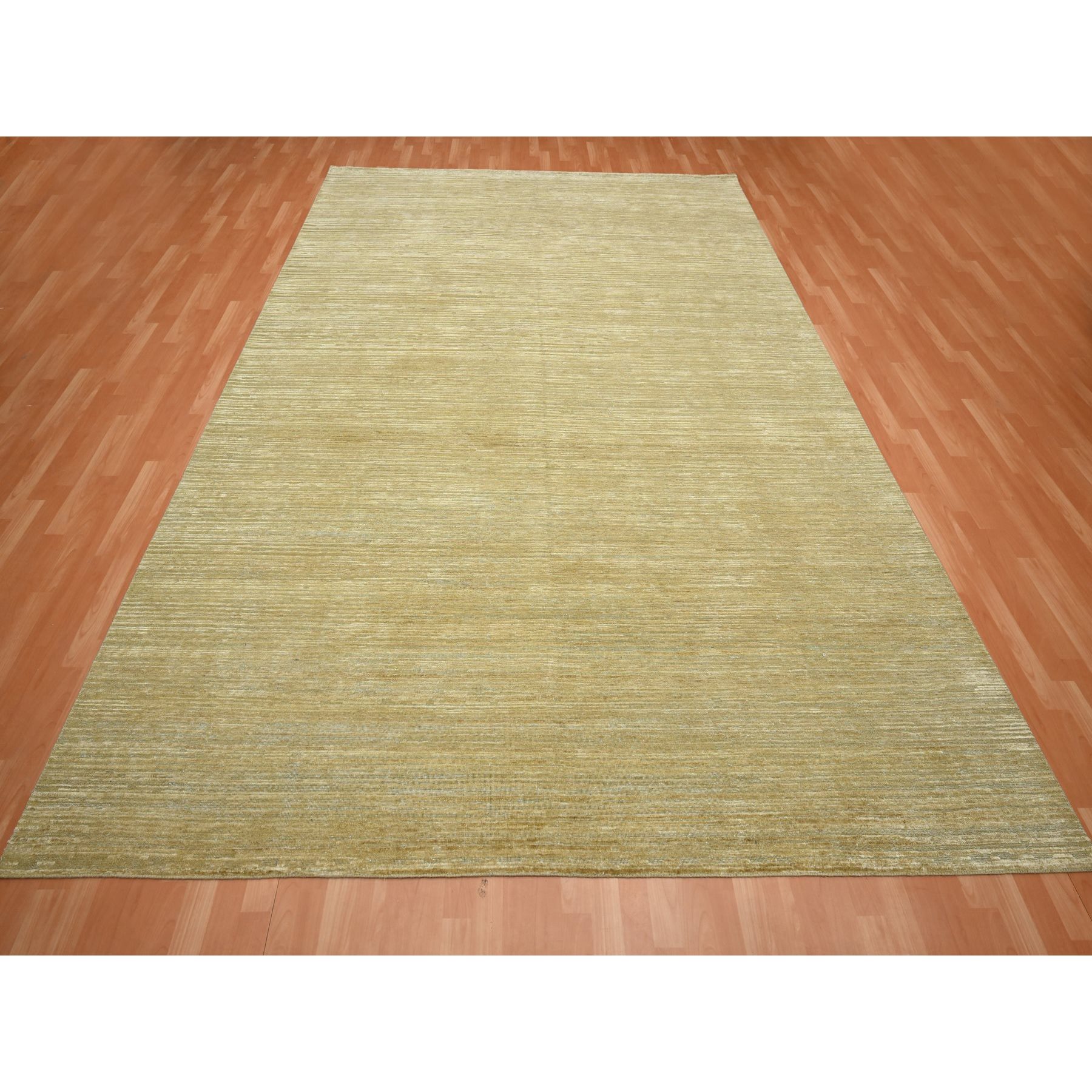 9'x12'3" Khaki Brown, Plain Solid Design, Silk with Textured Wool, Hand Knotted, Oriental Rug HR75671 - Image 2