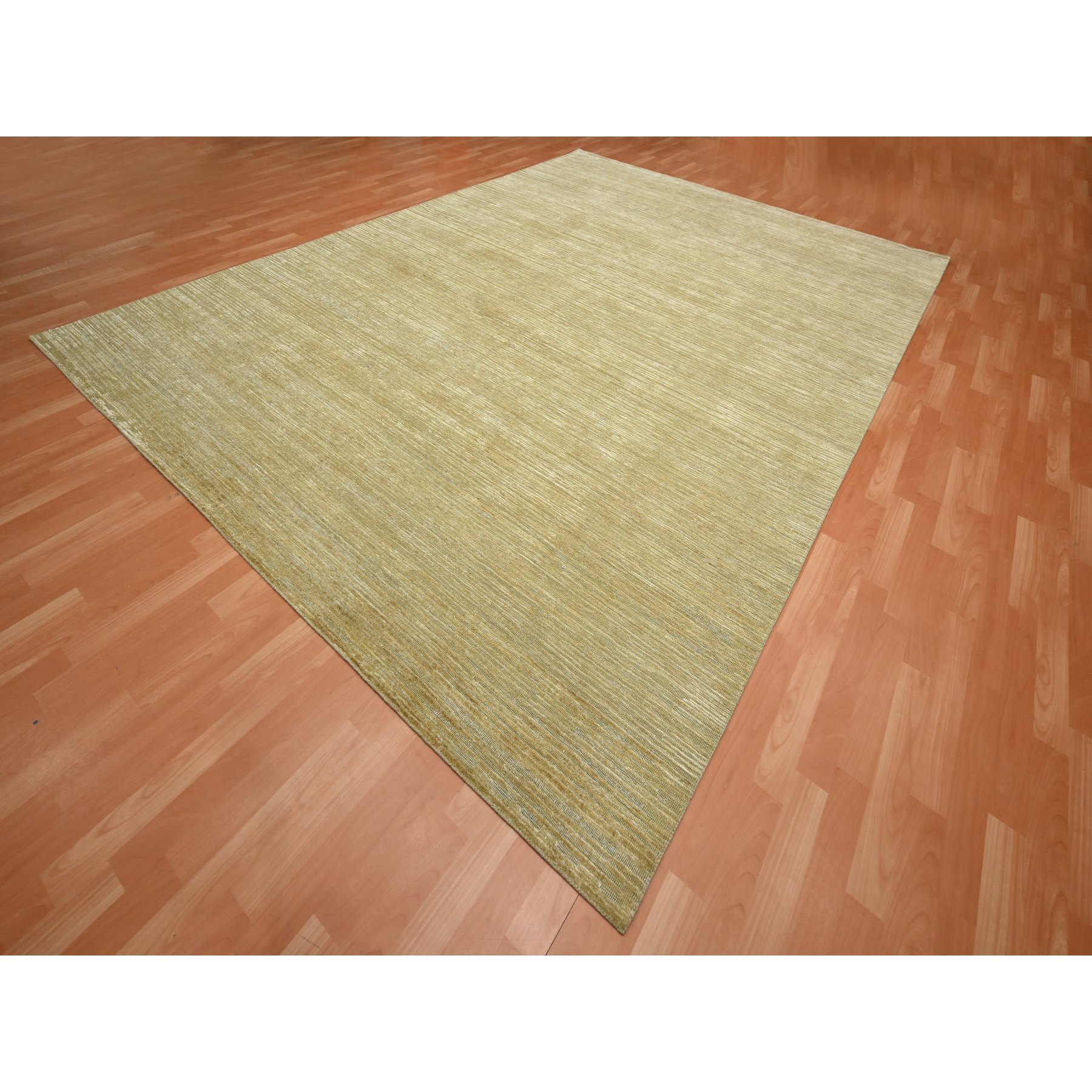 9'x12'3" Khaki Brown, Plain Solid Design, Silk with Textured Wool, Hand Knotted, Oriental Rug HR75671 - Image 3