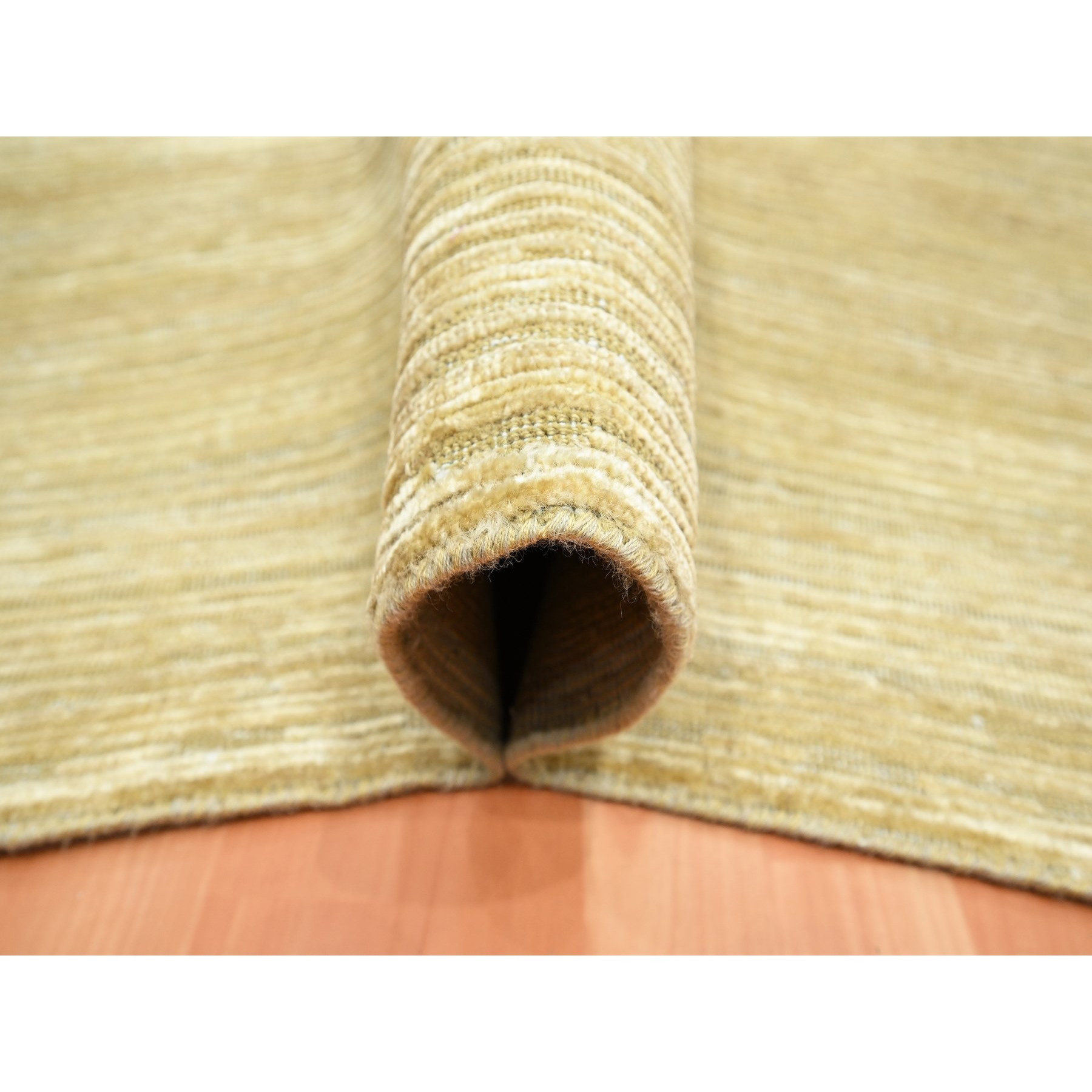 9'x12'3" Khaki Brown, Plain Solid Design, Silk with Textured Wool, Hand Knotted, Oriental Rug HR75671 - Image 5