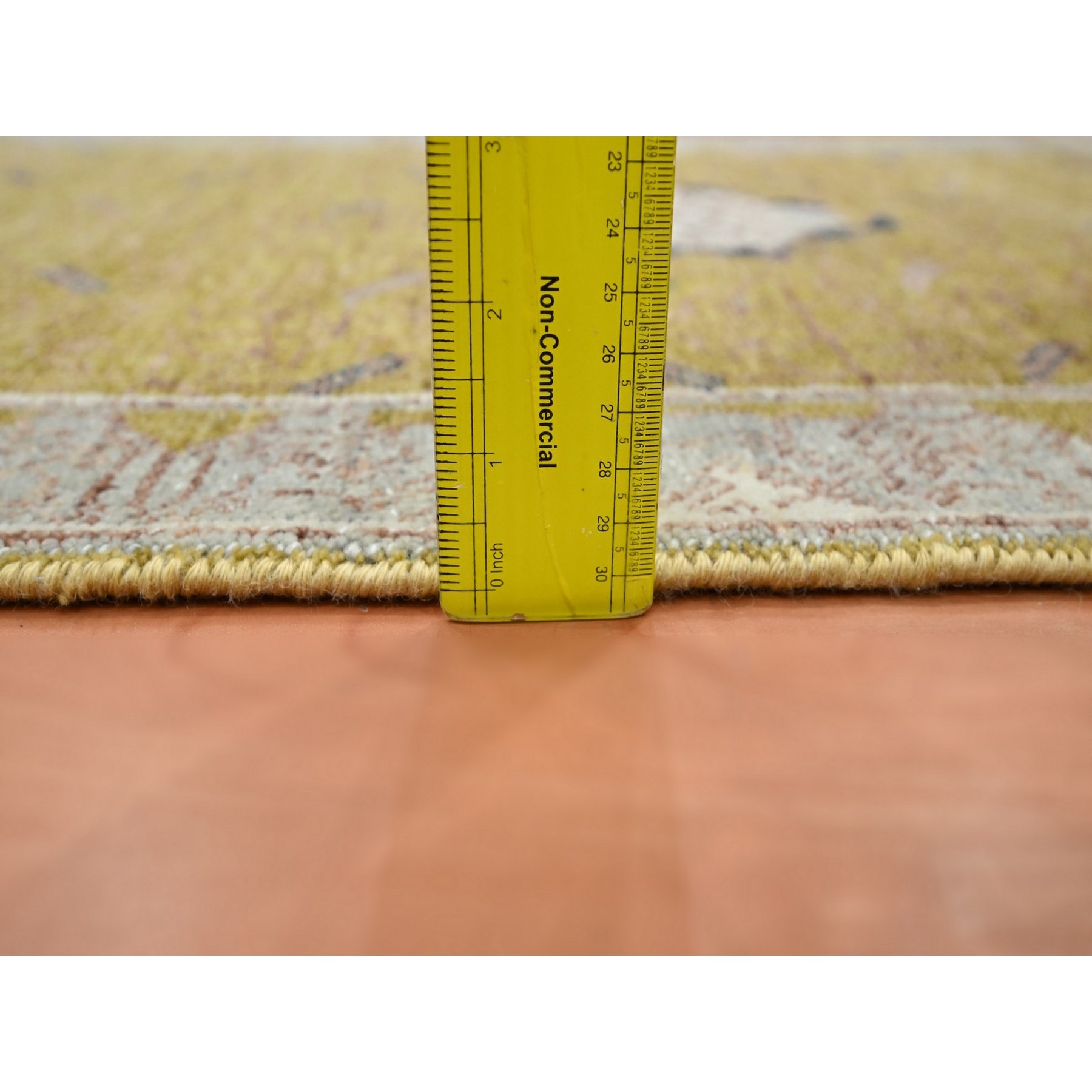 2'1"x3'1" Golden Yellow, Pinecone Design, Hand Knotted, Pure Wool, Shaved Low, Densely Woven, Mat, Sample, Oriental Rug HR75695 - Image 3