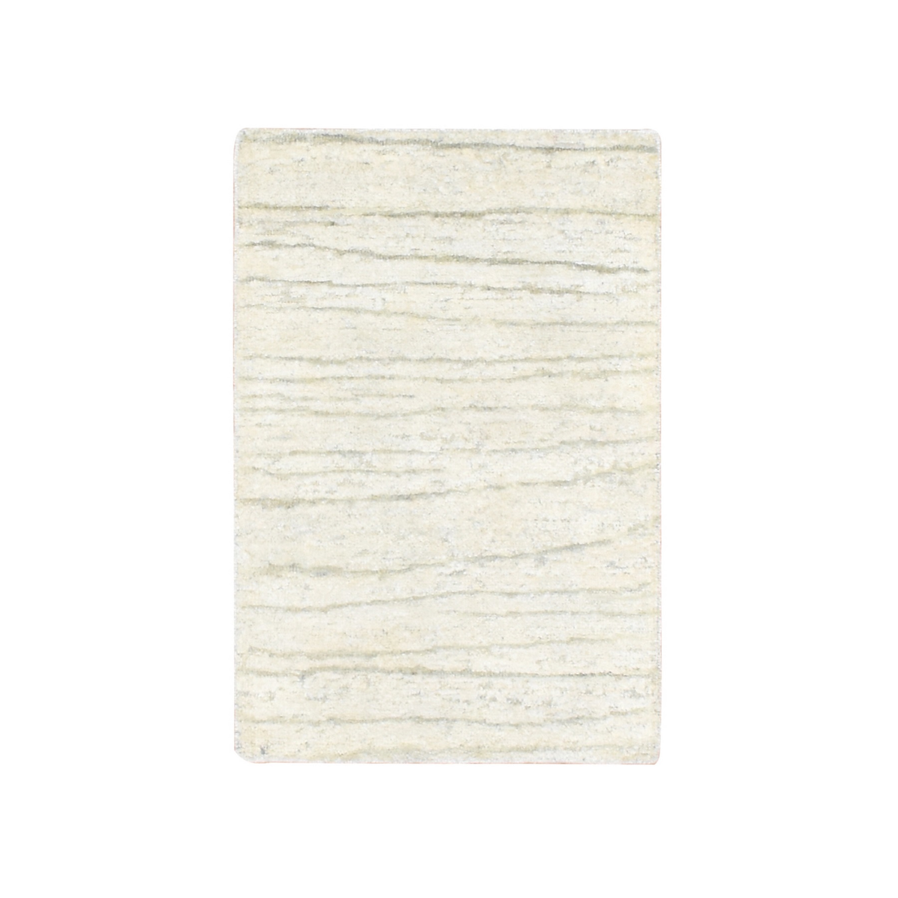 2'x3' Pearl White, Modern, Wavy Design, Hand Knotted, Pure Silk, Lush and Plush, Sample, Mat, Oriental Rug HR75708