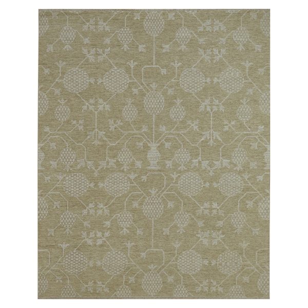 8'1"x10'1" Dark Vanilla Brown, Pomegranate Khotan Design, Tone on Tone, Zero Pile, 100% Wool, Hand Knotted, Dense Weave, Oriental Rug HR76166