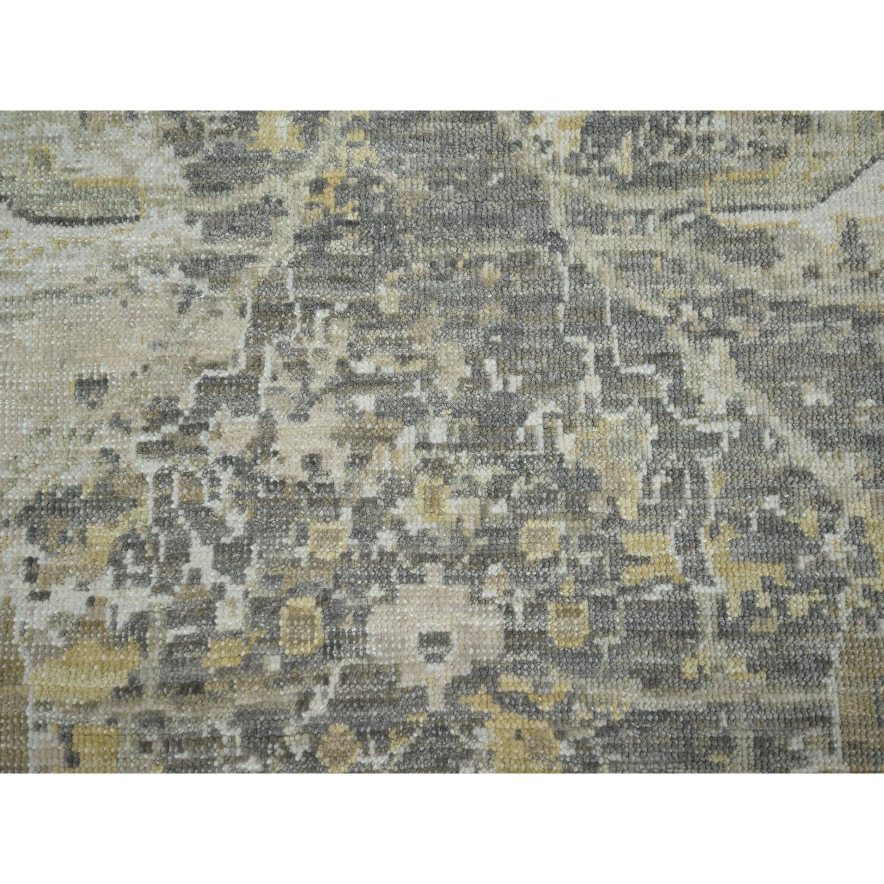 9'2"x12'5" Spanish Gray with Beige, Hand Knotted, Broken and Erased Sultanabad Design, Zero Pile, 100% Wool, Oriental Rug HR76169 - Image 8