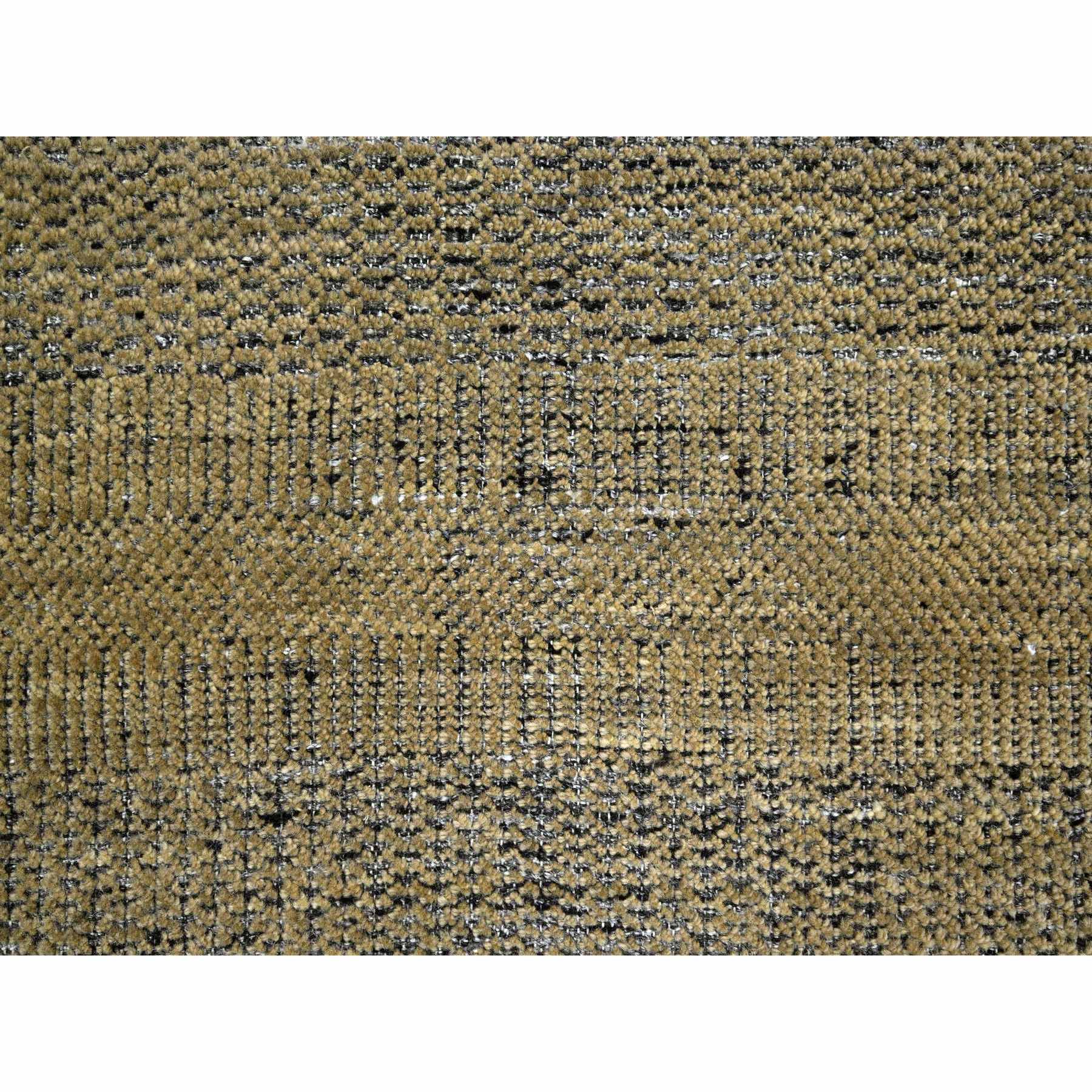 6'x9'2" Bone Brown with Charcoal Black, Oxidized and Distressed Grass Design with Exposed Warps, 100% Wool, Hand Knotted, Oriental Rug HR76246 - Image 8