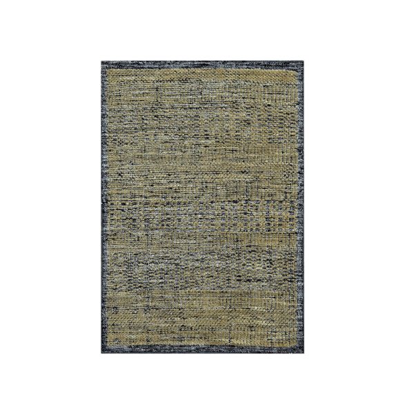 2'x3' Charcoal Black with Honey Brown, Oxidized and Distressed Grass Design with Exposed Warps, 100% Wool, Hand Knotted, Sample, Mat, Oriental Rug HR76261