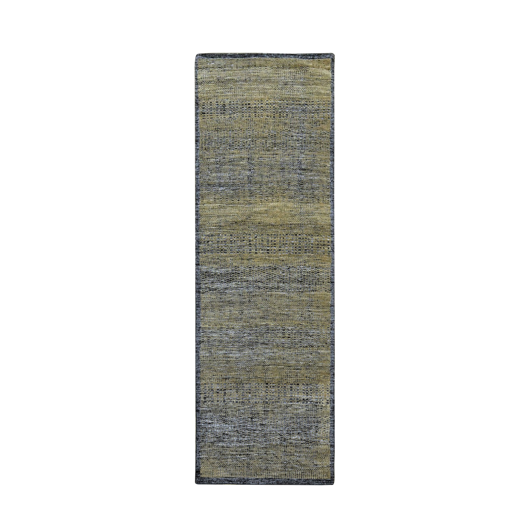 2'6"x8' Charcoal Black with Bone Brown, Oxidized and Distressed Grass Design with Exposed Warps, 100% Wool, Hand Knotted, Runner, Oriental Rug HR76264
