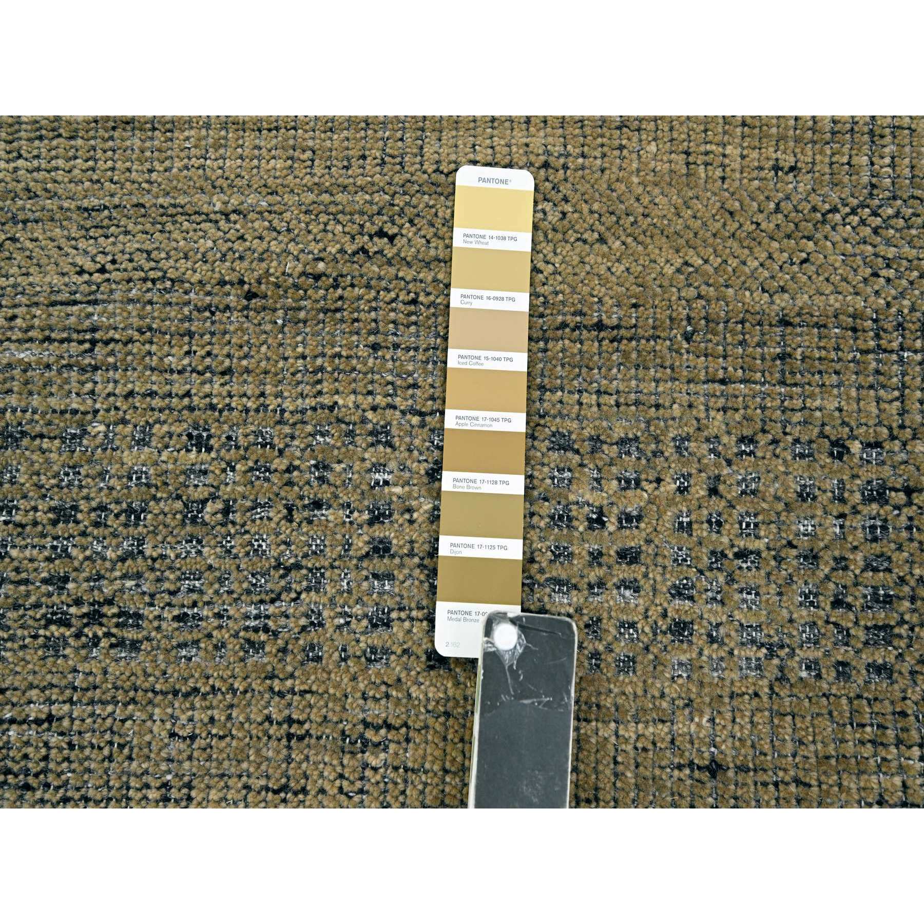 2'6"x8' Charcoal Black with Bone Brown, Oxidized and Distressed Grass Design with Exposed Warps, 100% Wool, Hand Knotted, Runner, Oriental Rug HR76264 - Image 4