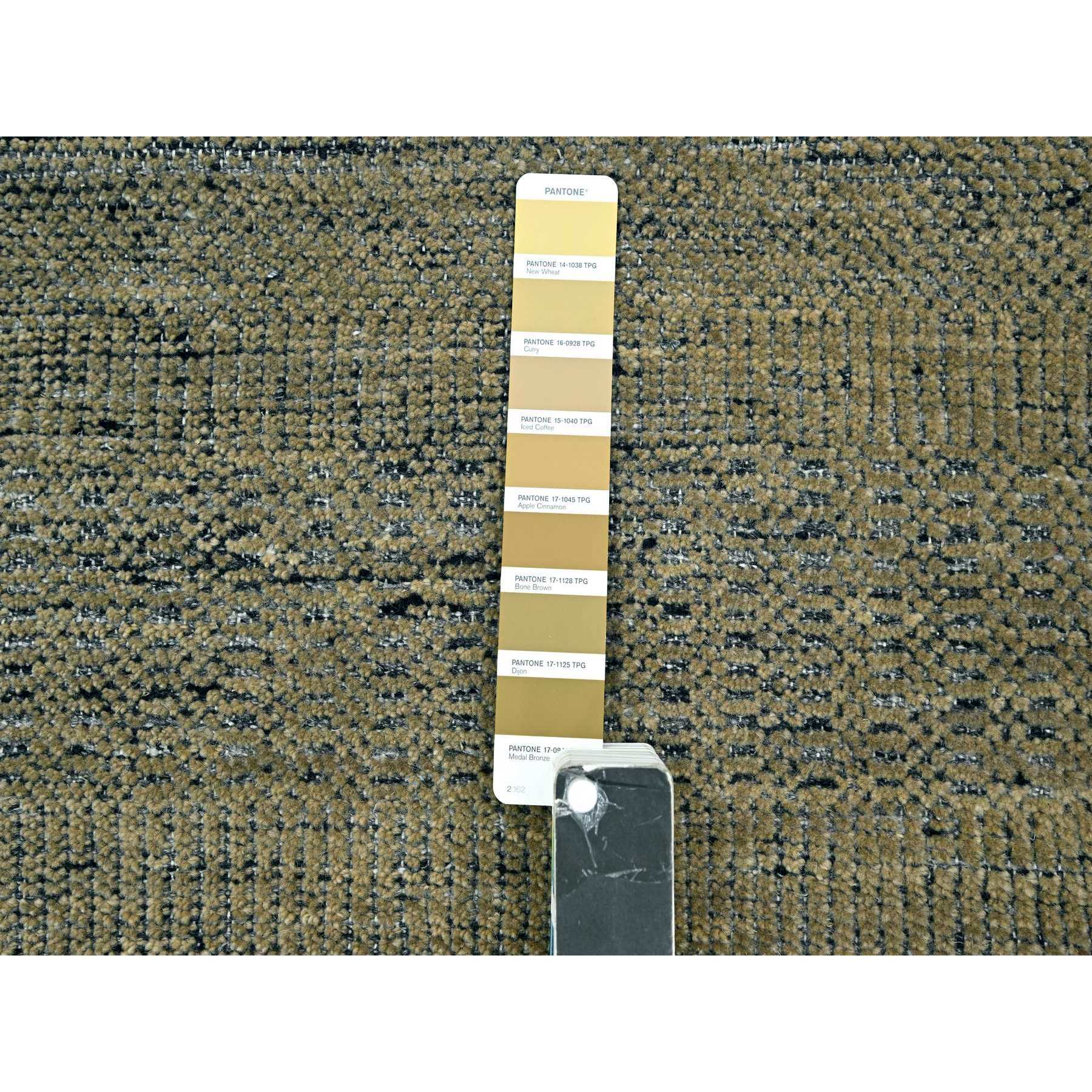 2'6"x8' Charcoal Black with Honey Brown, Oxidized and Distressed Grass Design with Exposed Warps, 100% Wool, Hand Knotted, Runner, Oriental Rug HR76267 - Image 4