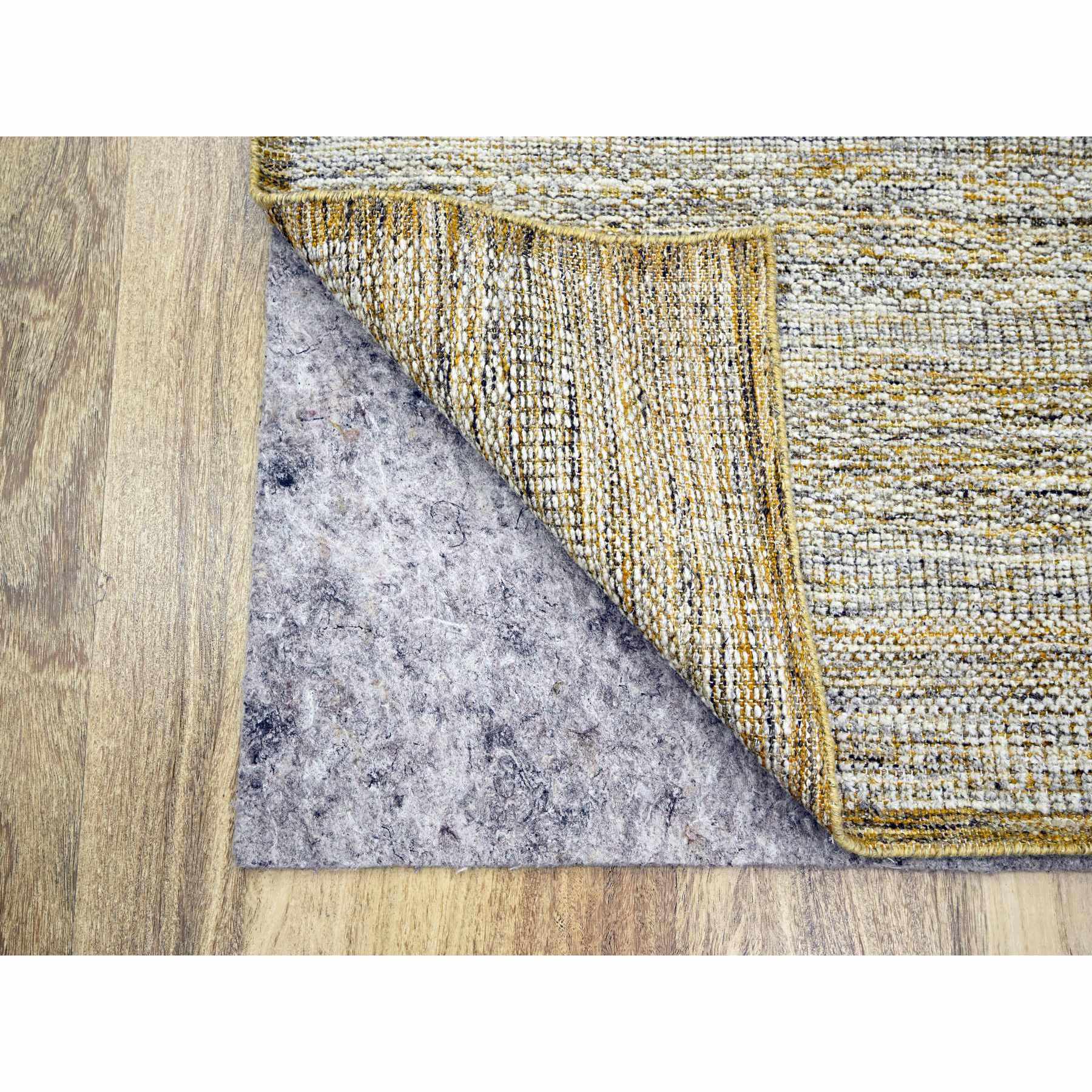 2'8"x6' Daisy White with Golden Yellow, Oxidized and Distressed Grass Design with Exposed Warps, Hand Knotted, 100% Wool, Runner, Oriental Rug HR76272 - Image 3