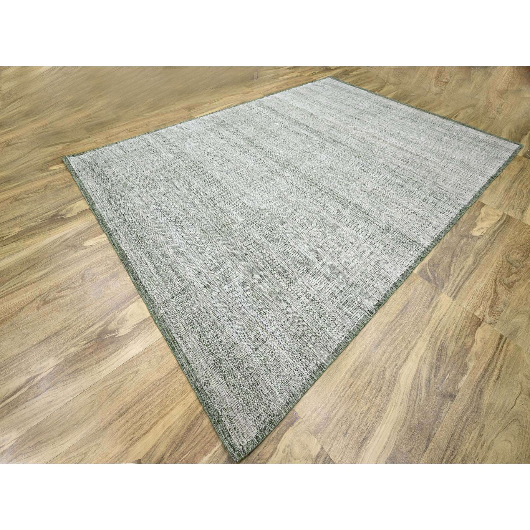 9'9"x13'10" Vista White with Basil Green, Oxidized and Distressed Grass Design with Exposed Warps, Hand Knotted, 100% Wool, Oriental Rug HR76277 - Image 3