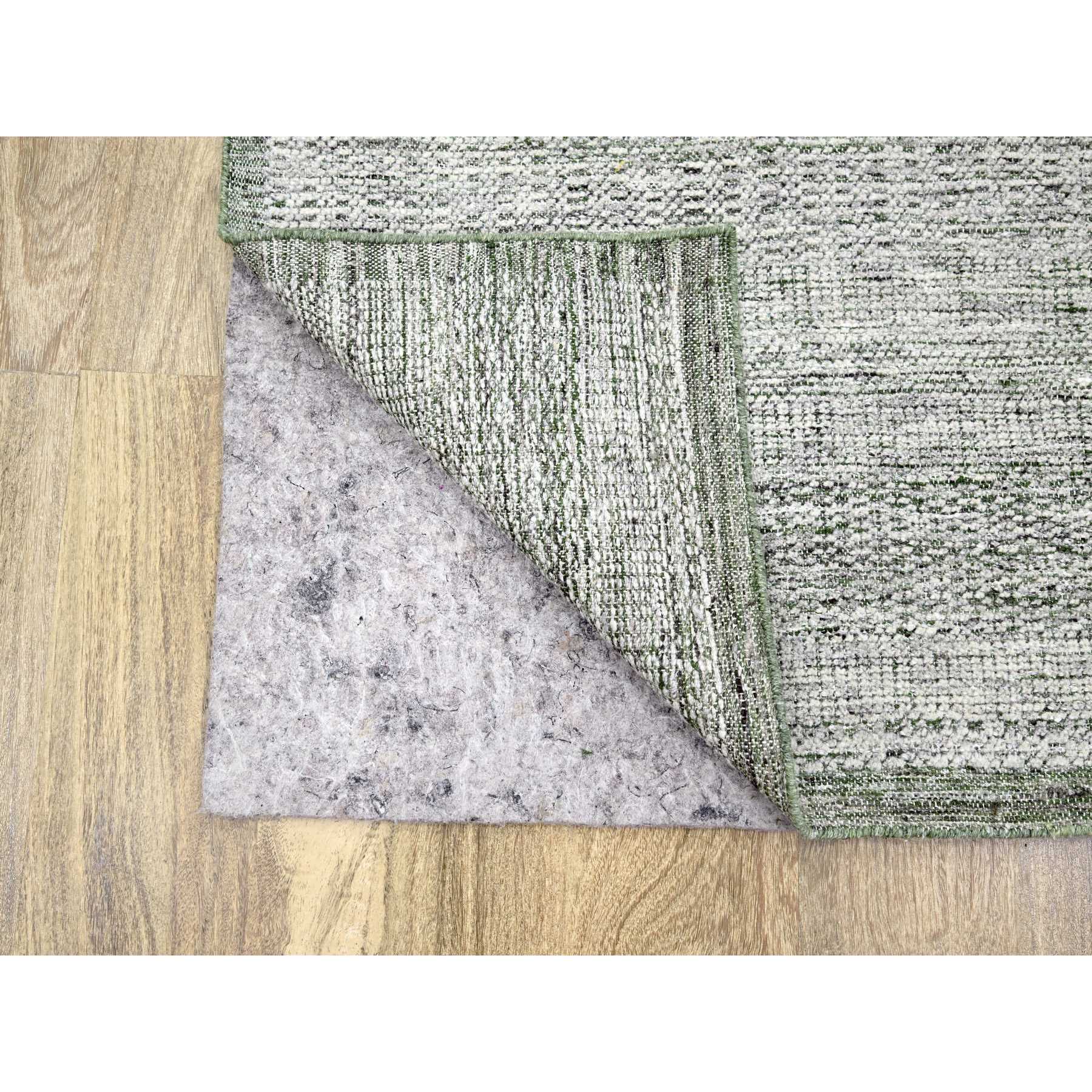 9'9"x13'10" Vista White with Basil Green, Oxidized and Distressed Grass Design with Exposed Warps, Hand Knotted, 100% Wool, Oriental Rug HR76277 - Image 4