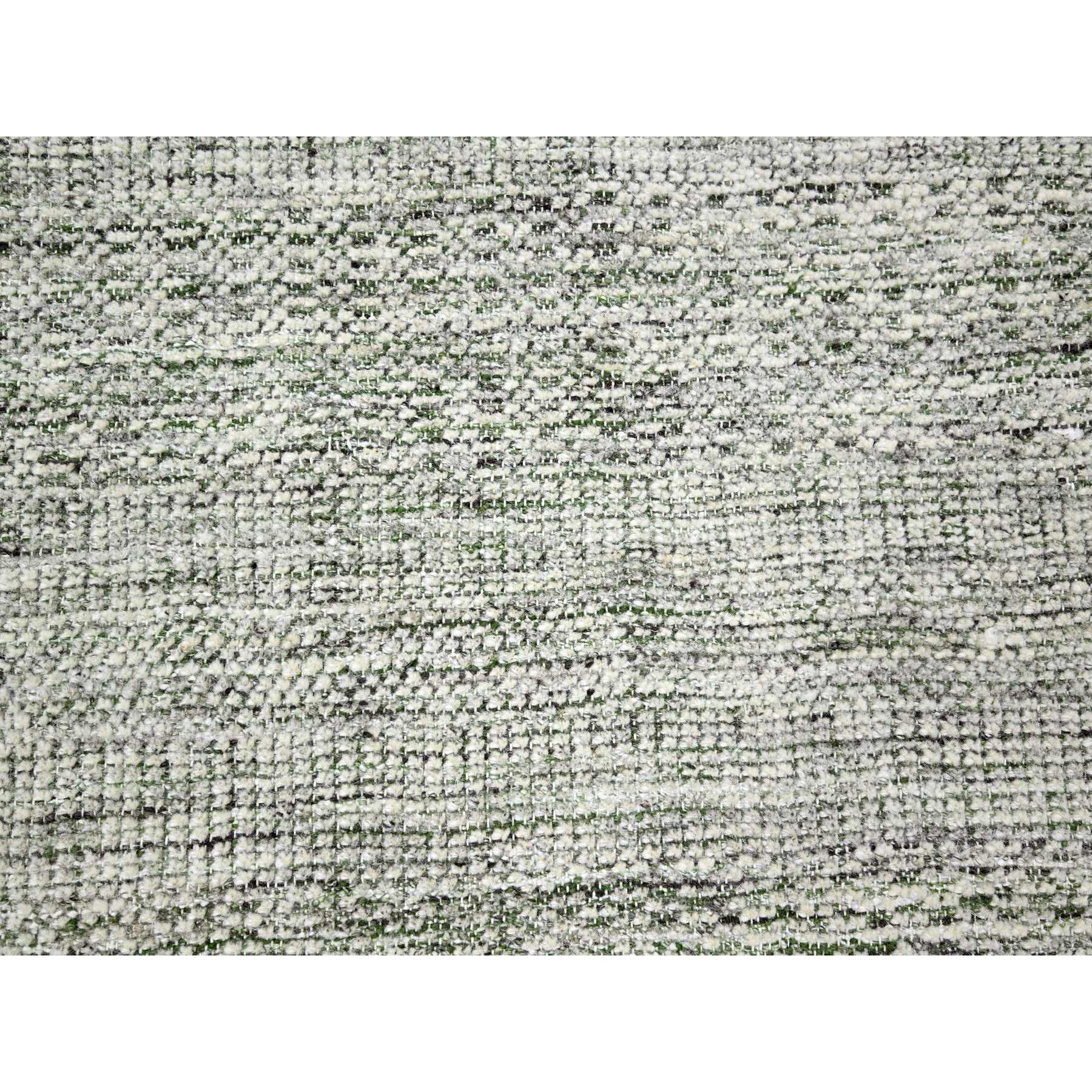 9'9"x13'10" Vista White with Basil Green, Oxidized and Distressed Grass Design with Exposed Warps, Hand Knotted, 100% Wool, Oriental Rug HR76277 - Image 8