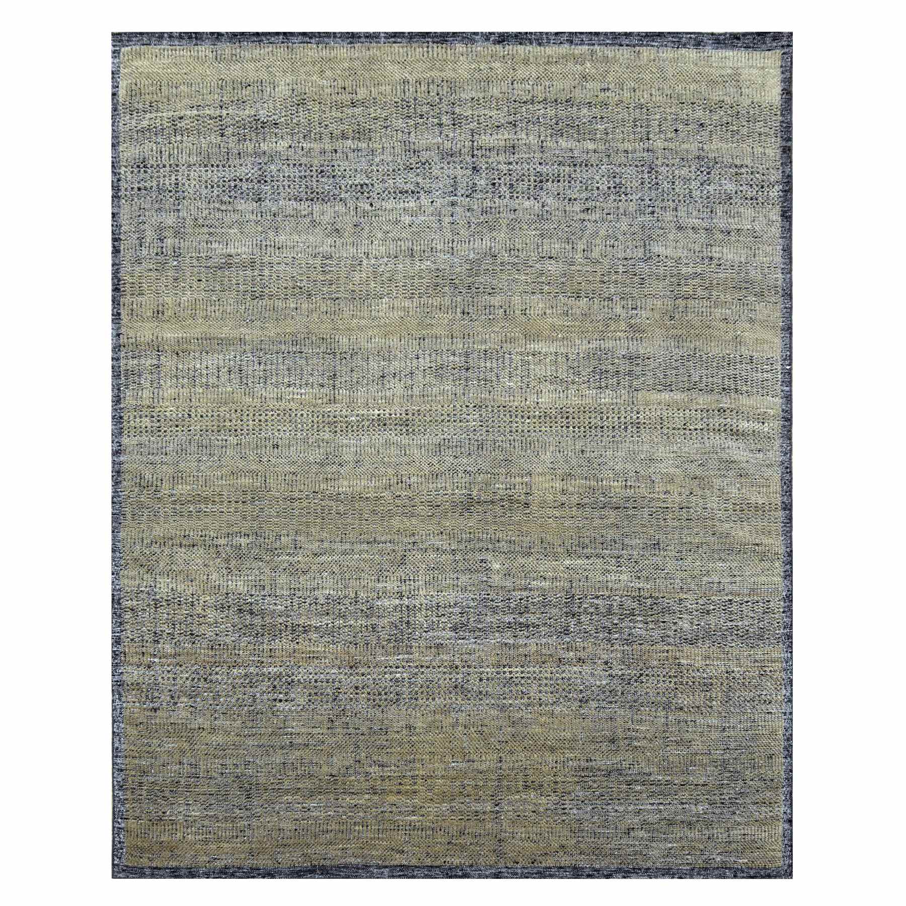 11'10"x15' Latte Brown with Charcoal Black, Oxidized and Distressed Grass Design with Exposed Warps, 100% Wool, Hand Knotted, Oversized, Oriental Rug HR76288