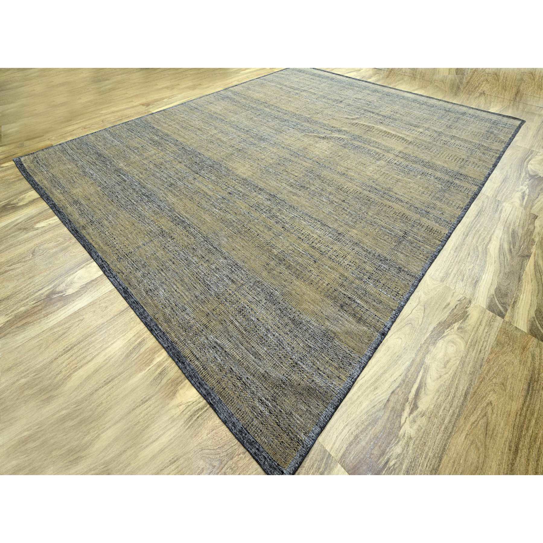 11'10"x15' Latte Brown with Charcoal Black, Oxidized and Distressed Grass Design with Exposed Warps, 100% Wool, Hand Knotted, Oversized, Oriental Rug HR76288 - Image 3