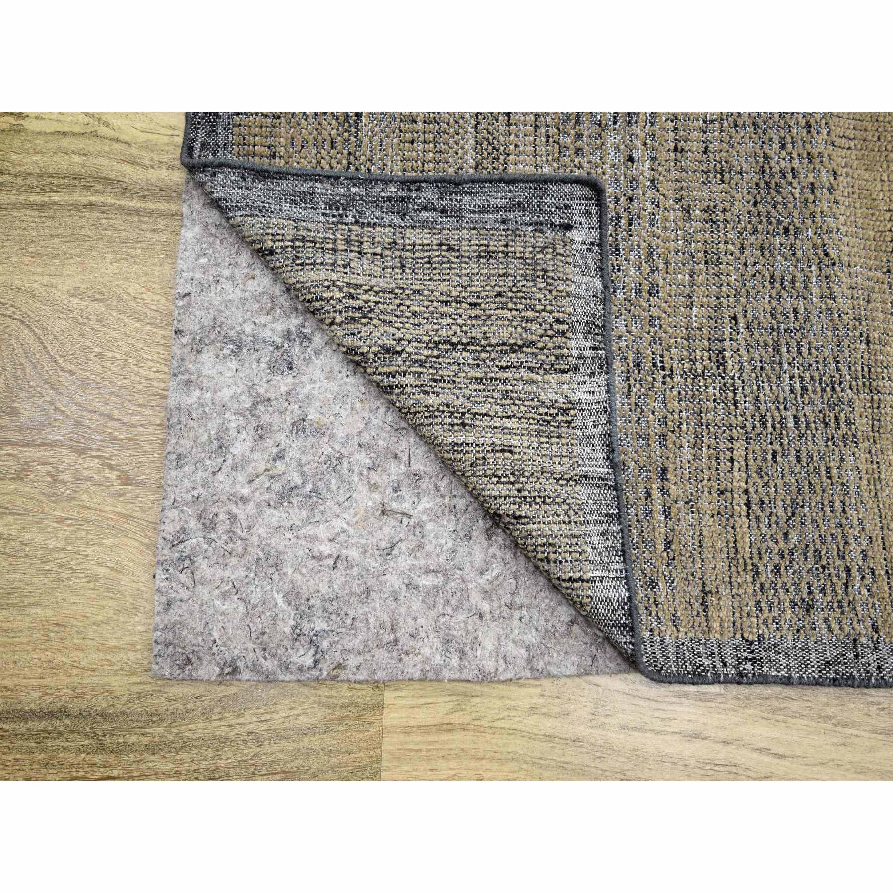 11'10"x15' Latte Brown with Charcoal Black, Oxidized and Distressed Grass Design with Exposed Warps, 100% Wool, Hand Knotted, Oversized, Oriental Rug HR76288 - Image 4