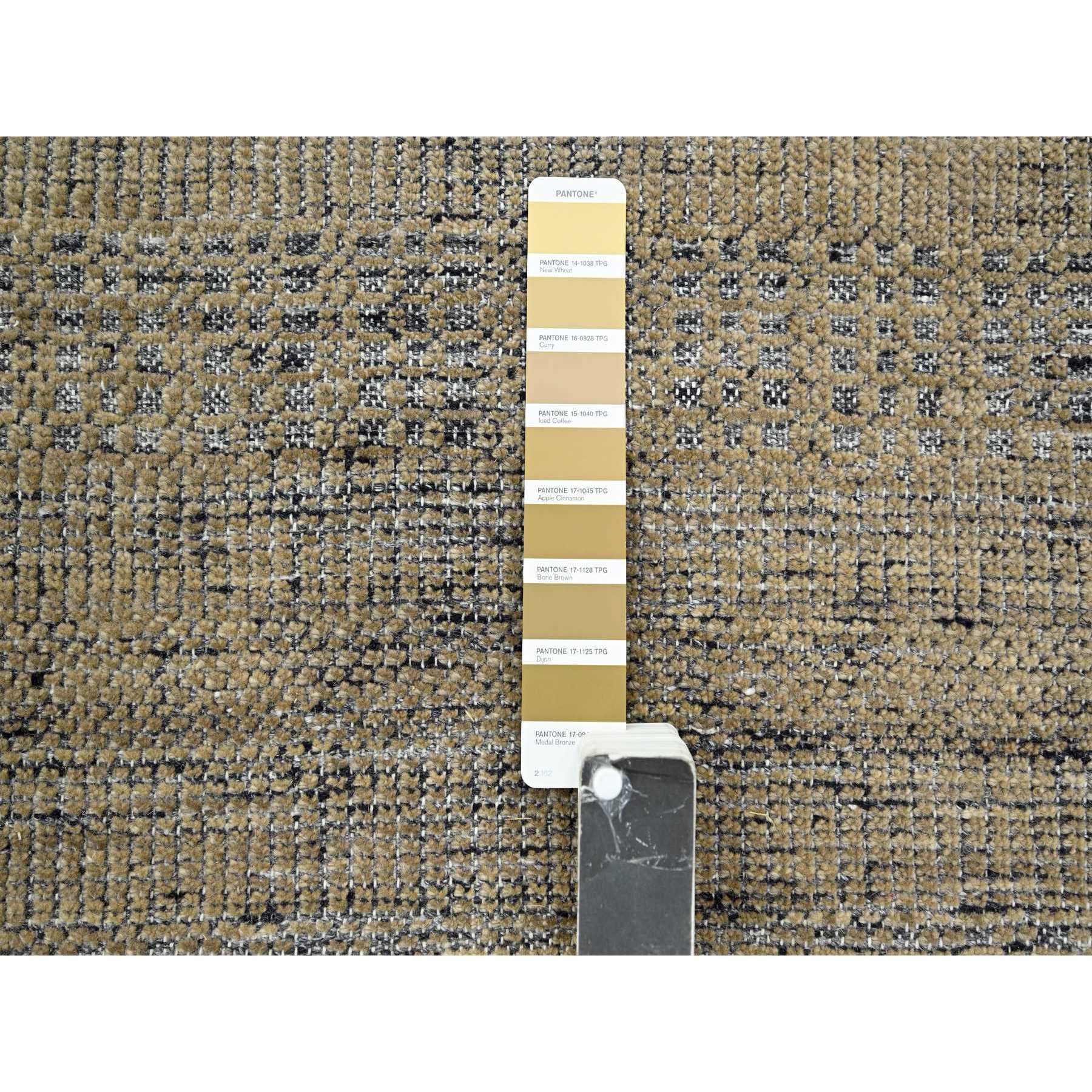 11'10"x15' Latte Brown with Charcoal Black, Oxidized and Distressed Grass Design with Exposed Warps, 100% Wool, Hand Knotted, Oversized, Oriental Rug HR76288 - Image 7