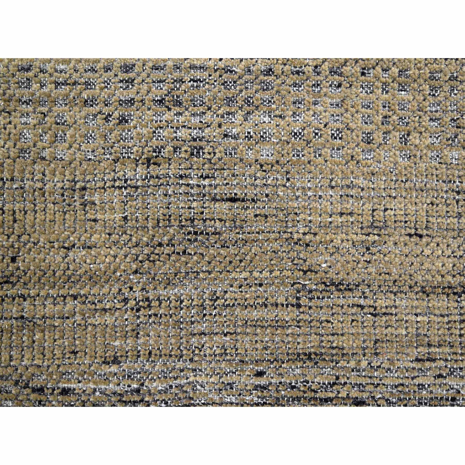 11'10"x15' Latte Brown with Charcoal Black, Oxidized and Distressed Grass Design with Exposed Warps, 100% Wool, Hand Knotted, Oversized, Oriental Rug HR76288 - Image 8