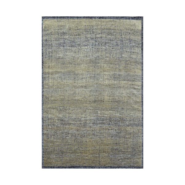 6'x9'3" Dijon Brown with Charcoal Black, Oxidized and Distressed Grass Design with Exposed Warps, Hand Knotted, 100% Wool, Oriental Rug HR76302