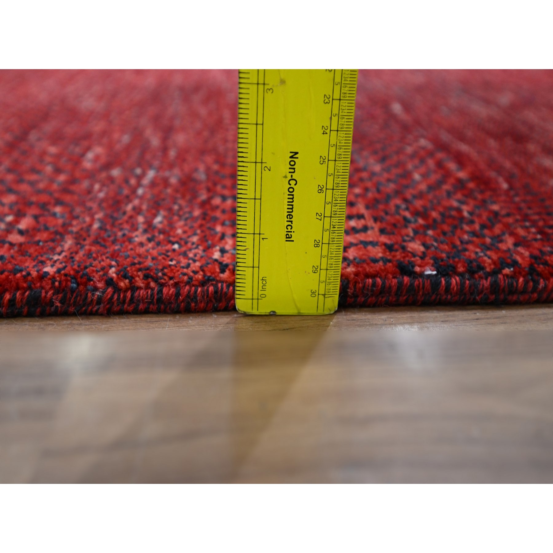 2'6"x11'10" Ruby Red, Modern Grass Design, Hand Knotted, Denser Weave, Tone on Tone, Wool and Silk, Lush and Plush, Runner, Oriental Rug HR76317 - Image 6