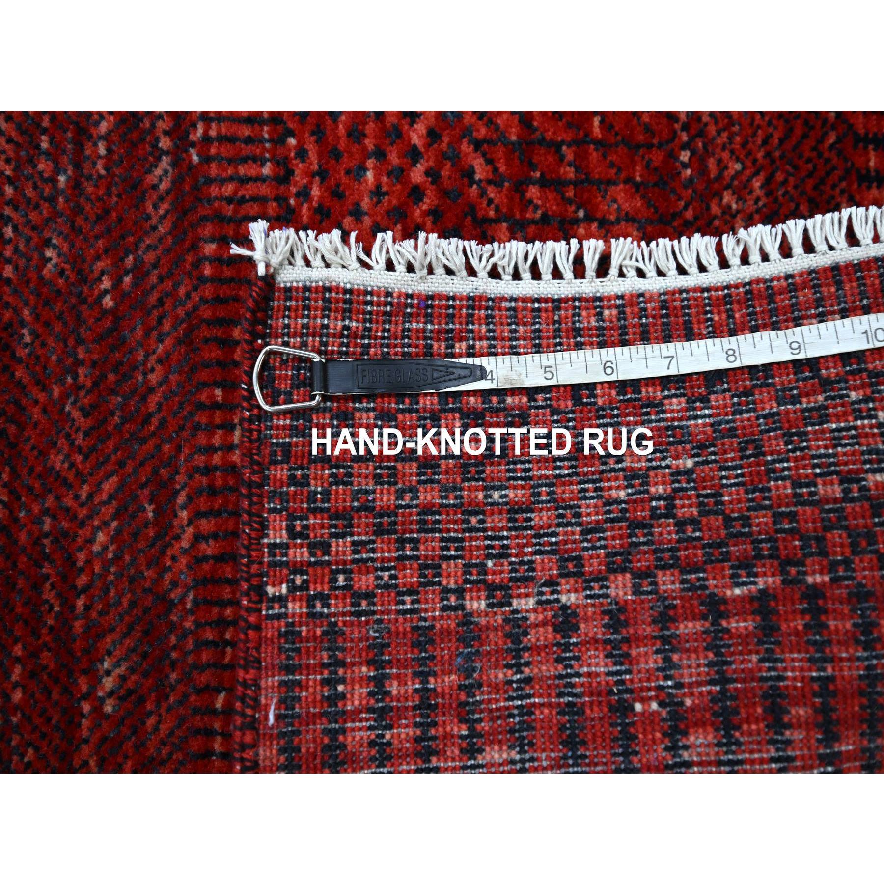 2'6"x11'10" Ruby Red, Modern Grass Design, Hand Knotted, Denser Weave, Tone on Tone, Wool and Silk, Lush and Plush, Runner, Oriental Rug HR76317 - Image 7