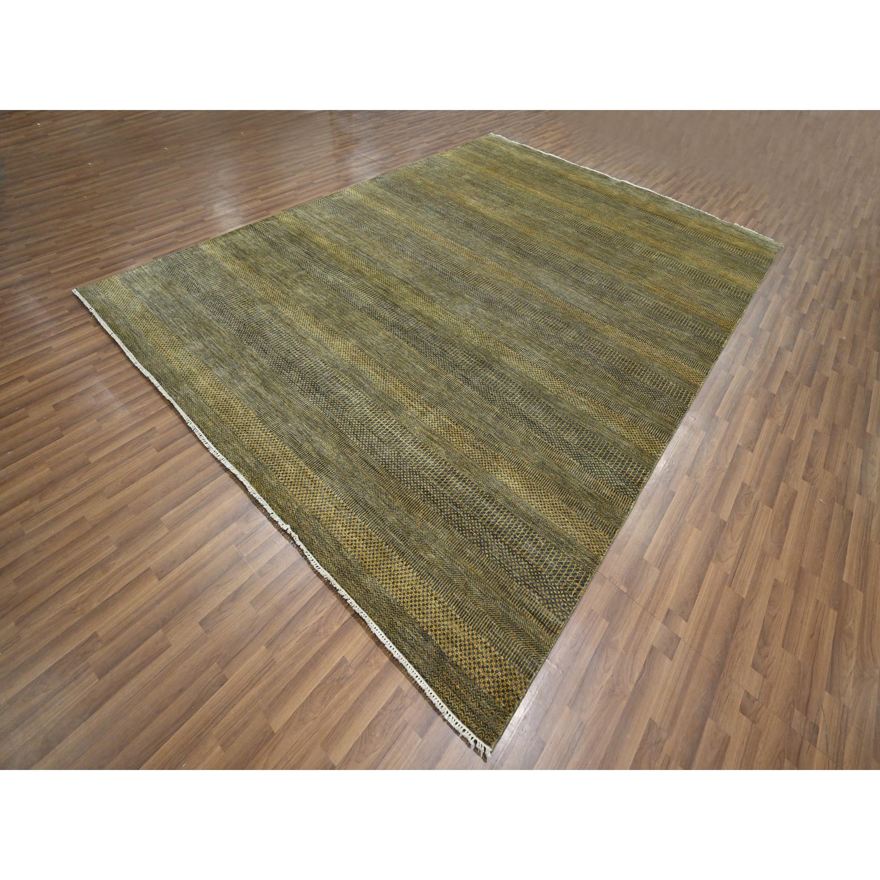 9'2"x12'6" Bone Brown, Modern Grass Design, Hand Knotted, Borderless, Denser Weave, Tone on Tone, Wool and Silk, Lush and Plush, Oriental Rug HR76323 - Image 3