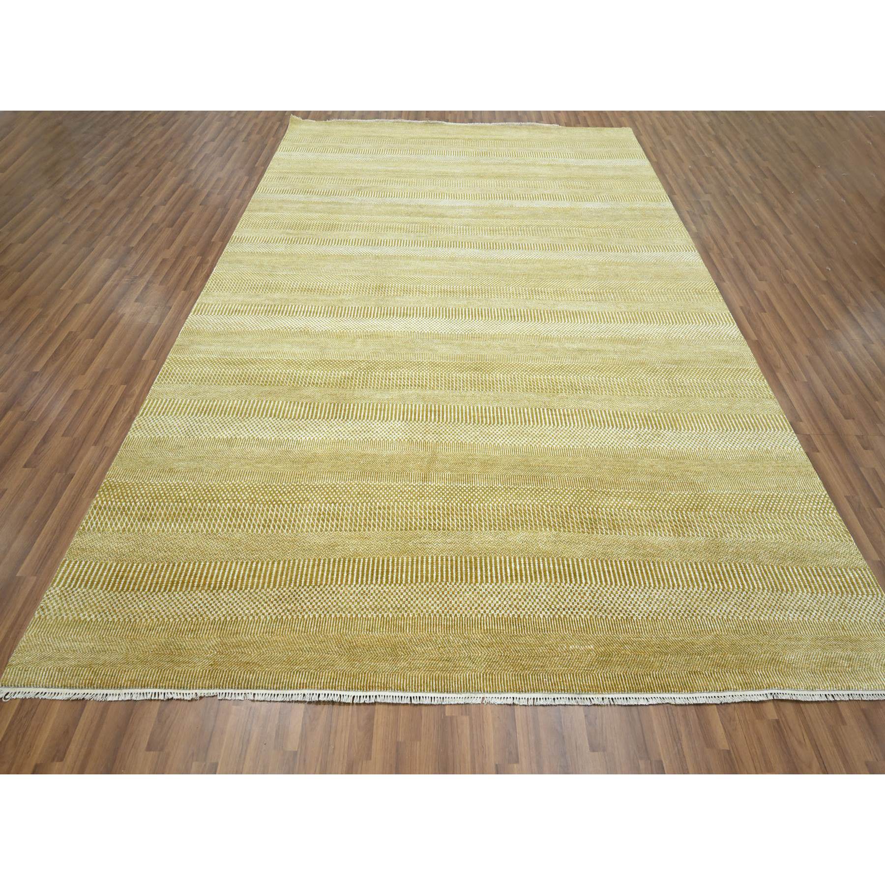 9'x12'3" Cumin Brown, Modern Grass Design, Hand Knotted, Borderless, Tone on Tone, Denser Weave, Wool and Silk, Lush and Plush, Oriental Rug HR76327 - Image 2