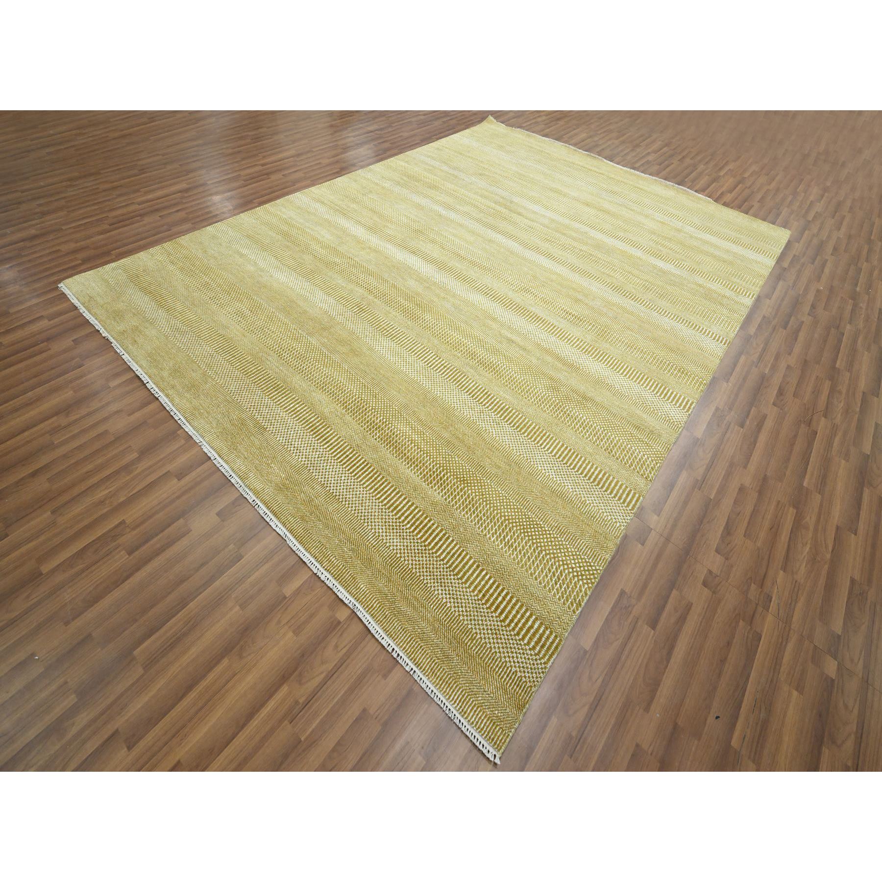 9'x12'3" Cumin Brown, Modern Grass Design, Hand Knotted, Borderless, Tone on Tone, Denser Weave, Wool and Silk, Lush and Plush, Oriental Rug HR76327 - Image 3