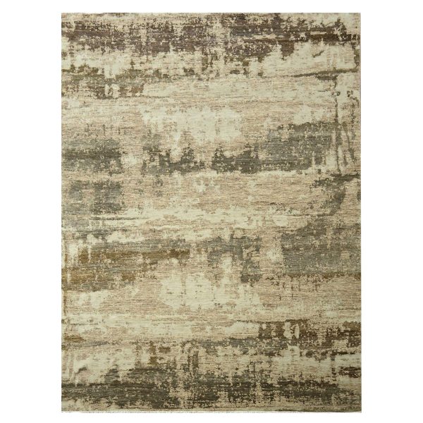 9'x12' Beige & Brown, Modern Abstract Design with Natural Colors, Wool and Silk, Hand Knotted, Oriental Rug HR76339