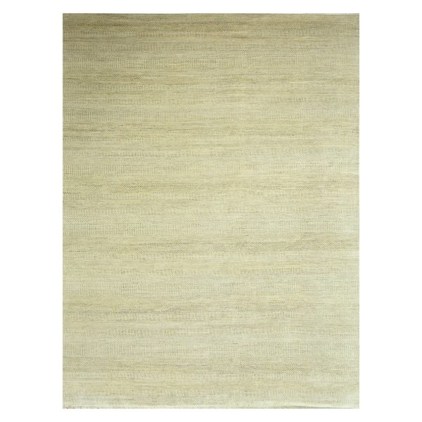 9'1"x12'3" Ecru Brown, Modern Grass Design, Hand Knotted, Borderless, Tone on Tone, Wool and Silk, Denser Weave, Lush and Plush, Oriental Rug HR76341
