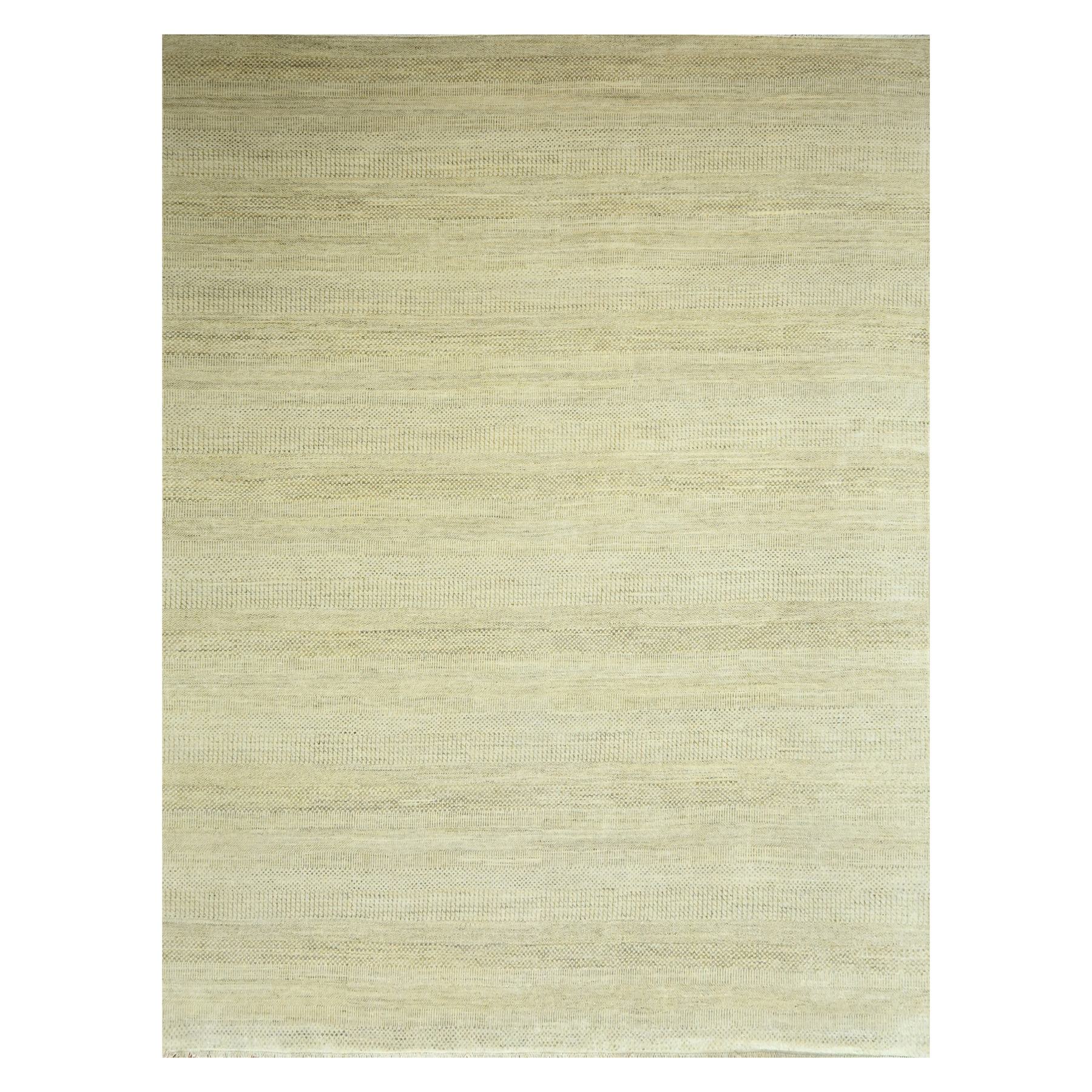 9'1"x12'3" Ecru Brown, Modern Grass Design, Hand Knotted, Borderless, Tone on Tone, Wool and Silk, Denser Weave, Lush and Plush, Oriental Rug HR76341