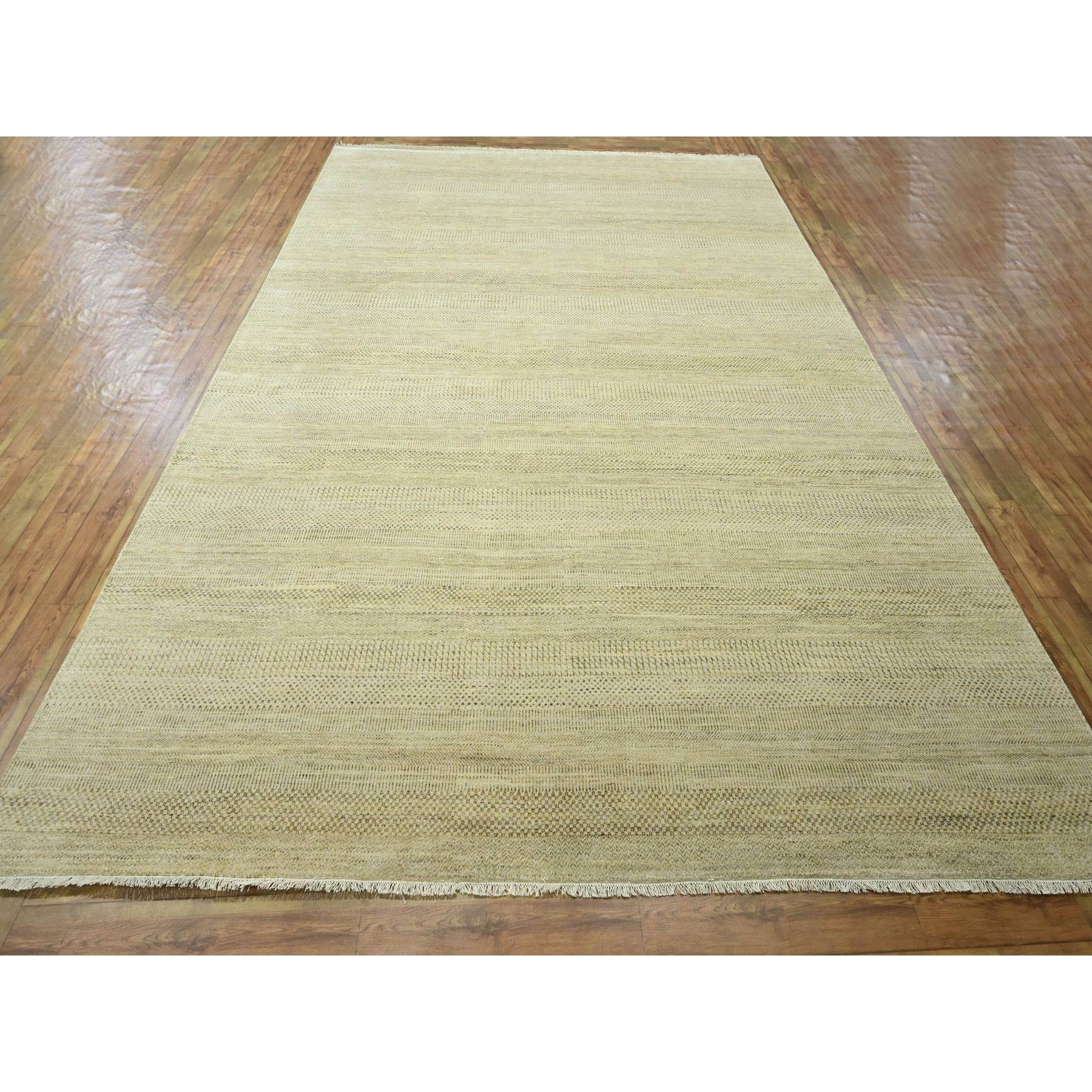 9'1"x12'3" Ecru Brown, Modern Grass Design, Hand Knotted, Borderless, Tone on Tone, Wool and Silk, Denser Weave, Lush and Plush, Oriental Rug HR76341 - Image 2