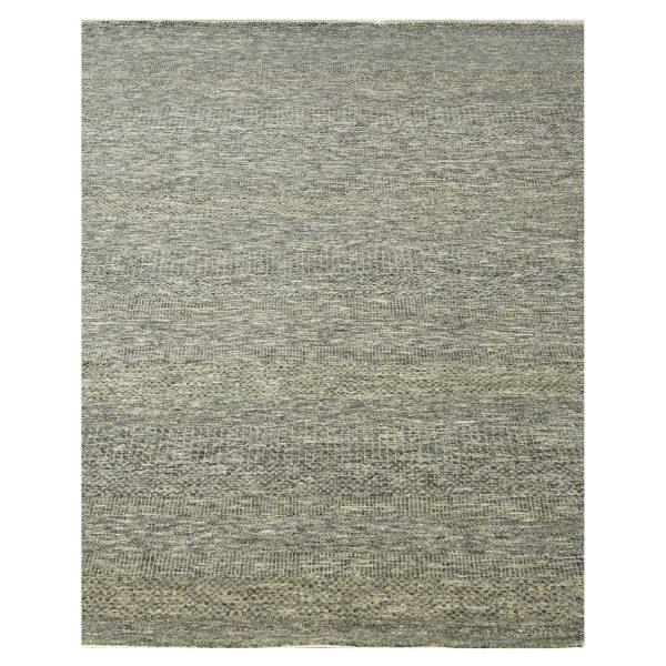 8'x10' Stone Gray, Modern Grass Design, Wool and Silk, Hand Knotted, Borderless, Denser Weave, Tone on Tone, Lush and Plush, Oriental Rug HR76345