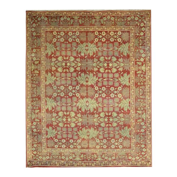 8'x10'2" Auburn Red, Original Mughal Design Agra, Zero Pile, 100% Wool, Hand Knotted, Vegetable Dyes, Oriental Rug HR76346