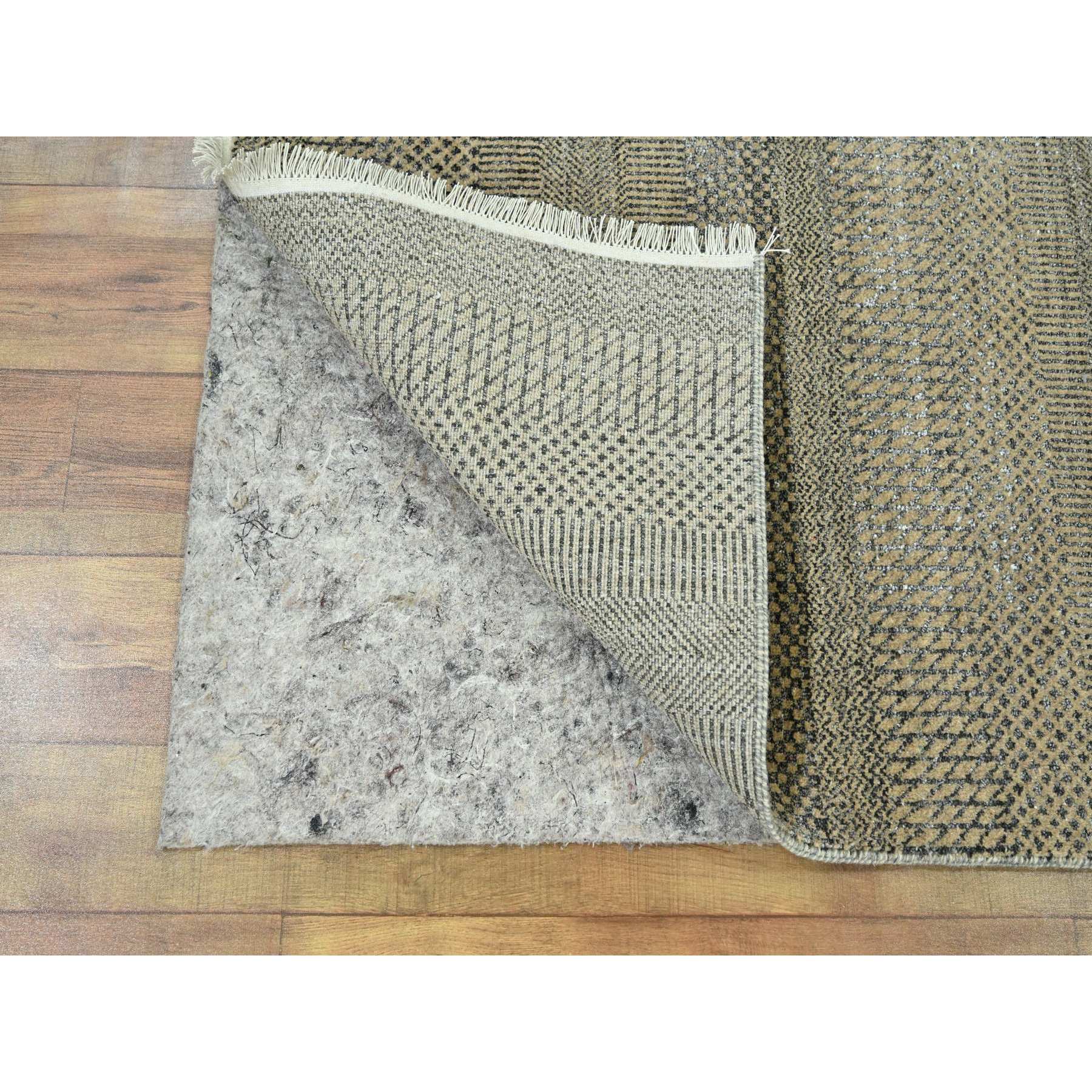 2'7"x20'4" Khaki Brown, Modern Grass Design, Hand Knotted, Borderless, Denser Weave, Tone on Tone, Wool and Silk, Lush and Plush, XL Runner, Oriental Rug HR76349 - Image 3