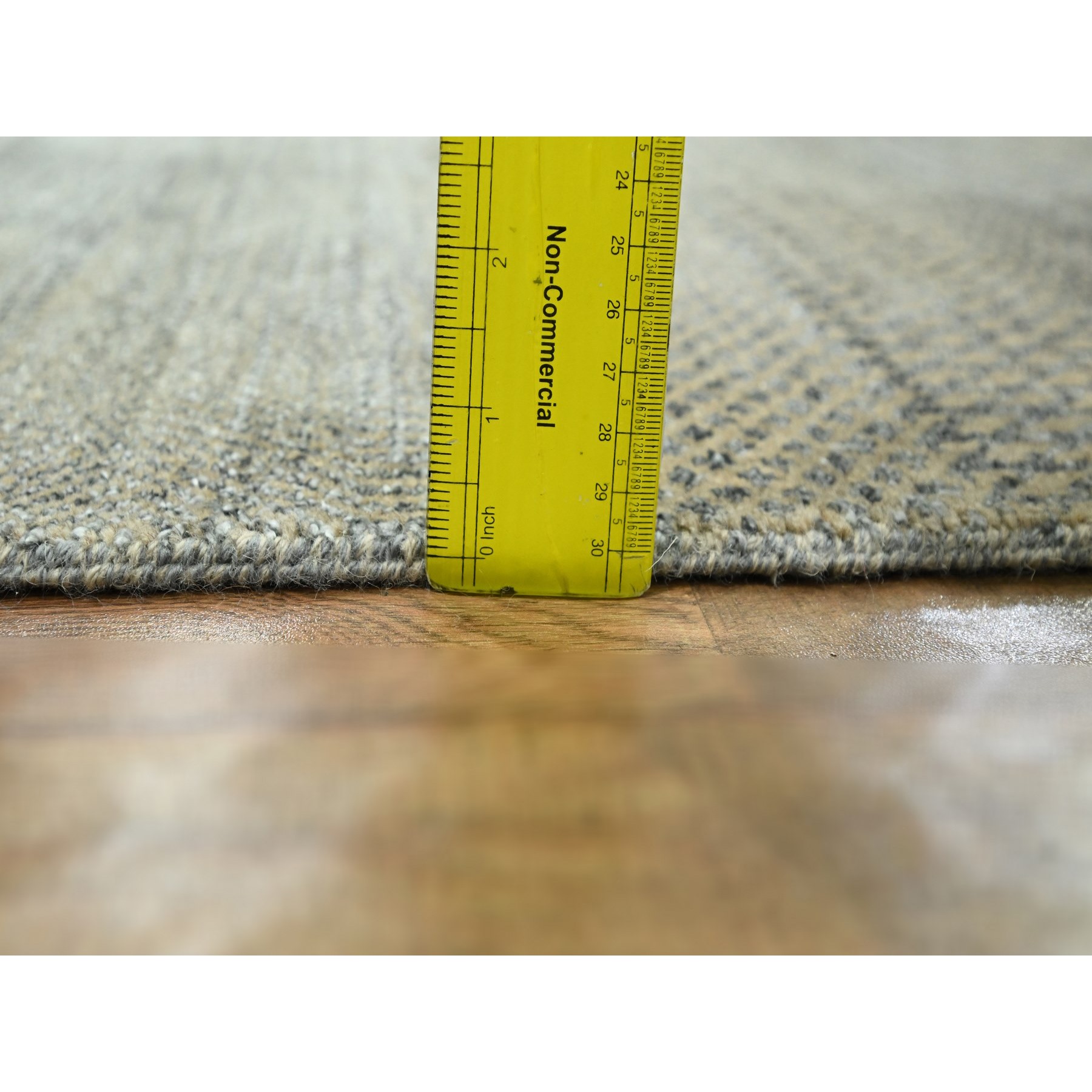 2'7"x20'4" Khaki Brown, Modern Grass Design, Hand Knotted, Borderless, Denser Weave, Tone on Tone, Wool and Silk, Lush and Plush, XL Runner, Oriental Rug HR76349 - Image 6