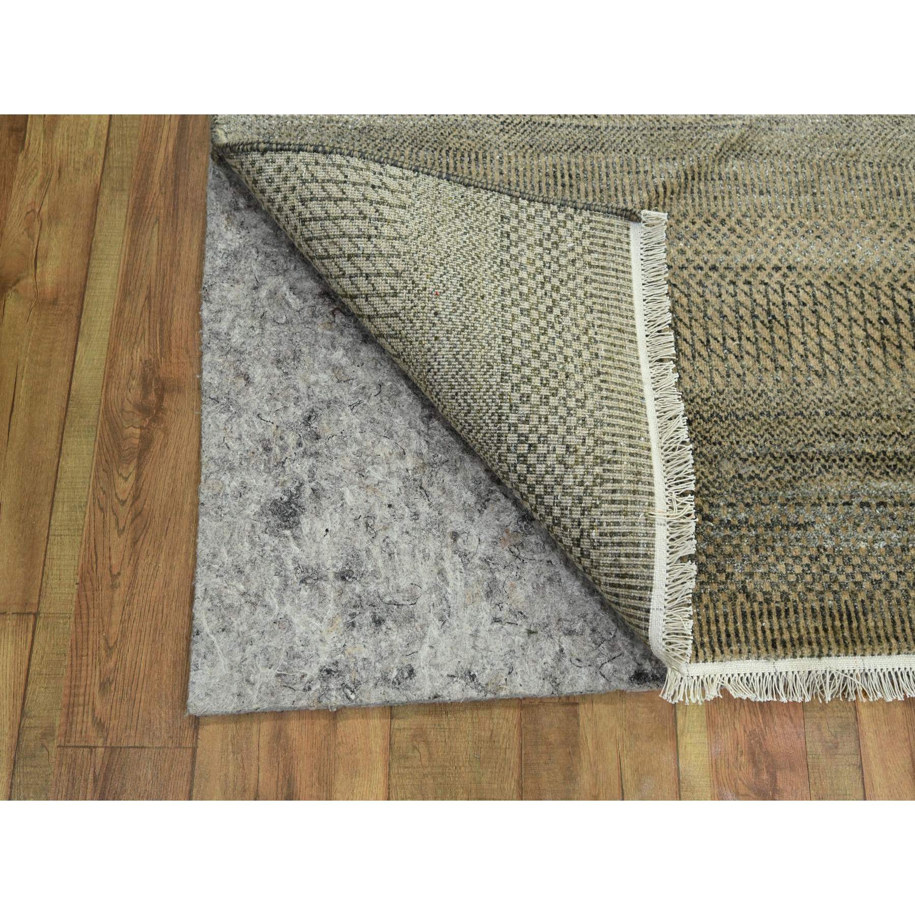 3'x21'10" Dark Vanilla Brown, Modern Grass Design, Wool and Silk, Hand Knotted, Borderless, Denser Weave, Tone on Tone, Lush and Plush, XL Runner, Oriental Rug HR76350 - Image 3