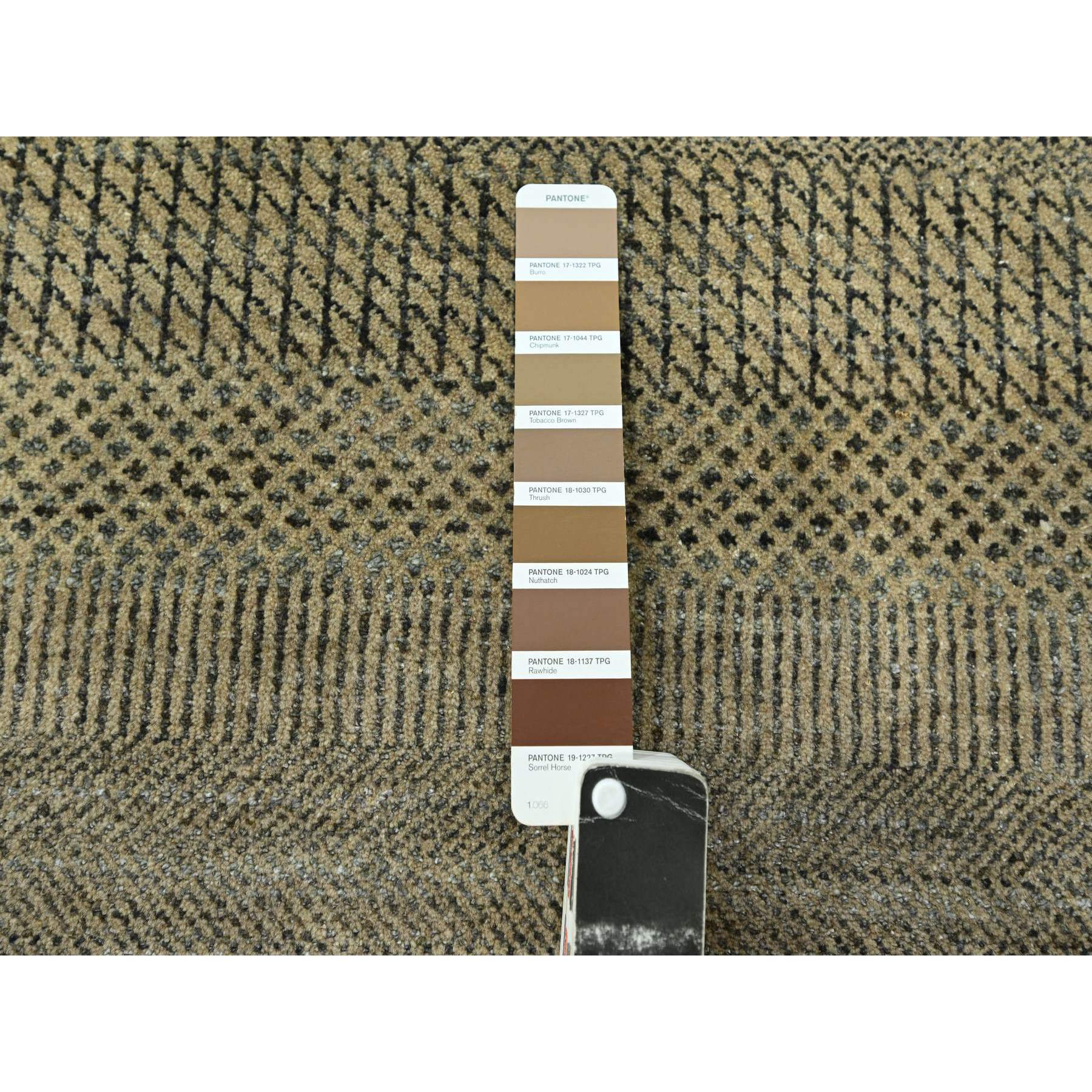 3'x21'10" Dark Vanilla Brown, Modern Grass Design, Wool and Silk, Hand Knotted, Borderless, Denser Weave, Tone on Tone, Lush and Plush, XL Runner, Oriental Rug HR76350 - Image 4