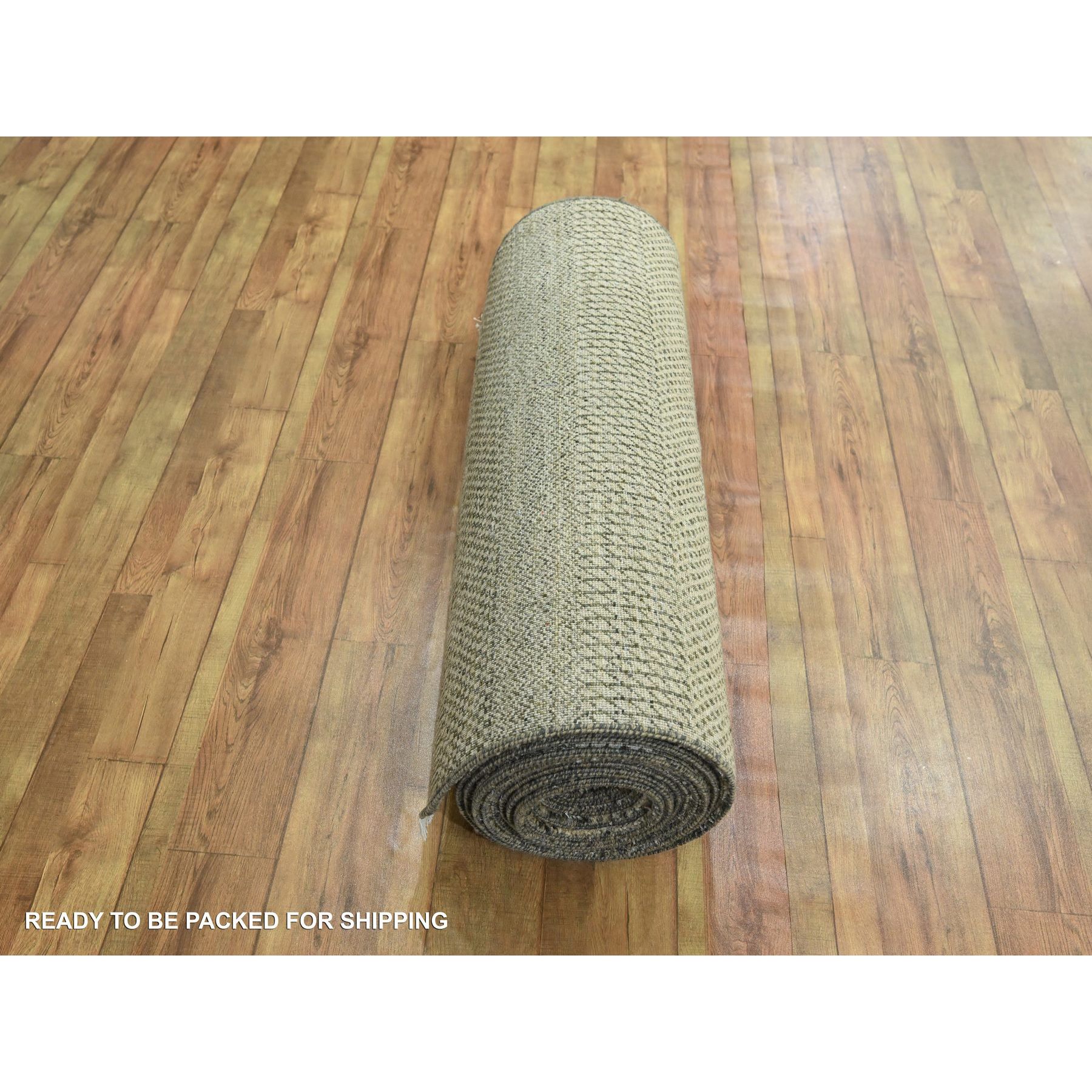 3'x21'10" Dark Vanilla Brown, Modern Grass Design, Wool and Silk, Hand Knotted, Borderless, Denser Weave, Tone on Tone, Lush and Plush, XL Runner, Oriental Rug HR76350 - Image 5