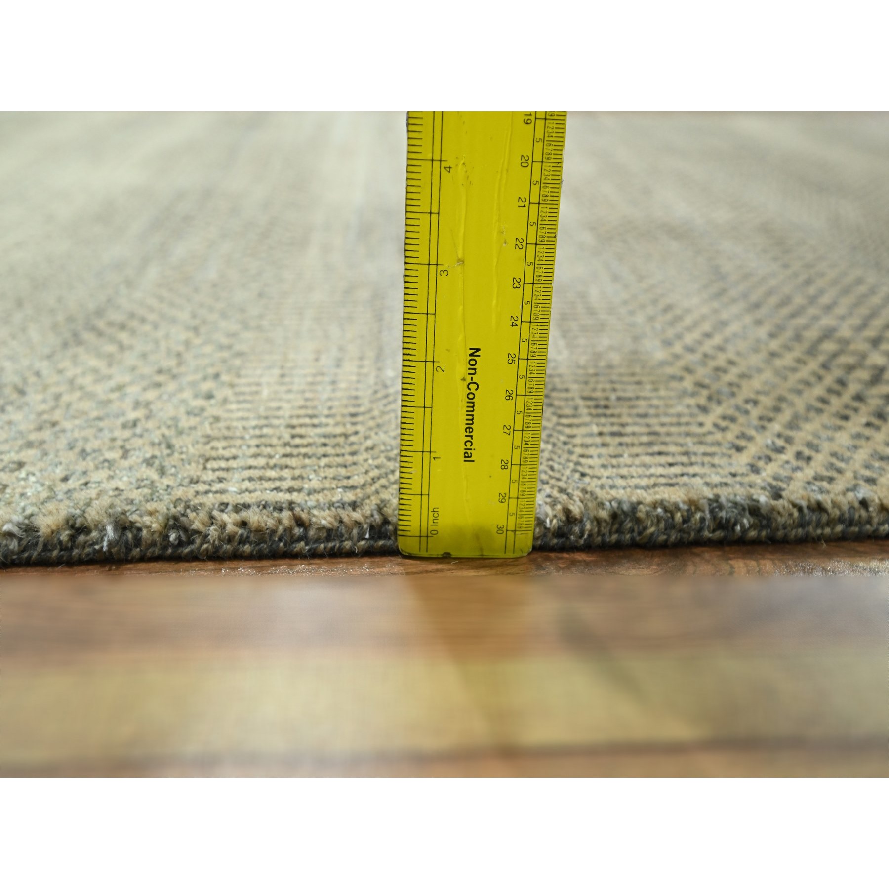 3'x21'10" Dark Vanilla Brown, Modern Grass Design, Wool and Silk, Hand Knotted, Borderless, Denser Weave, Tone on Tone, Lush and Plush, XL Runner, Oriental Rug HR76350 - Image 6